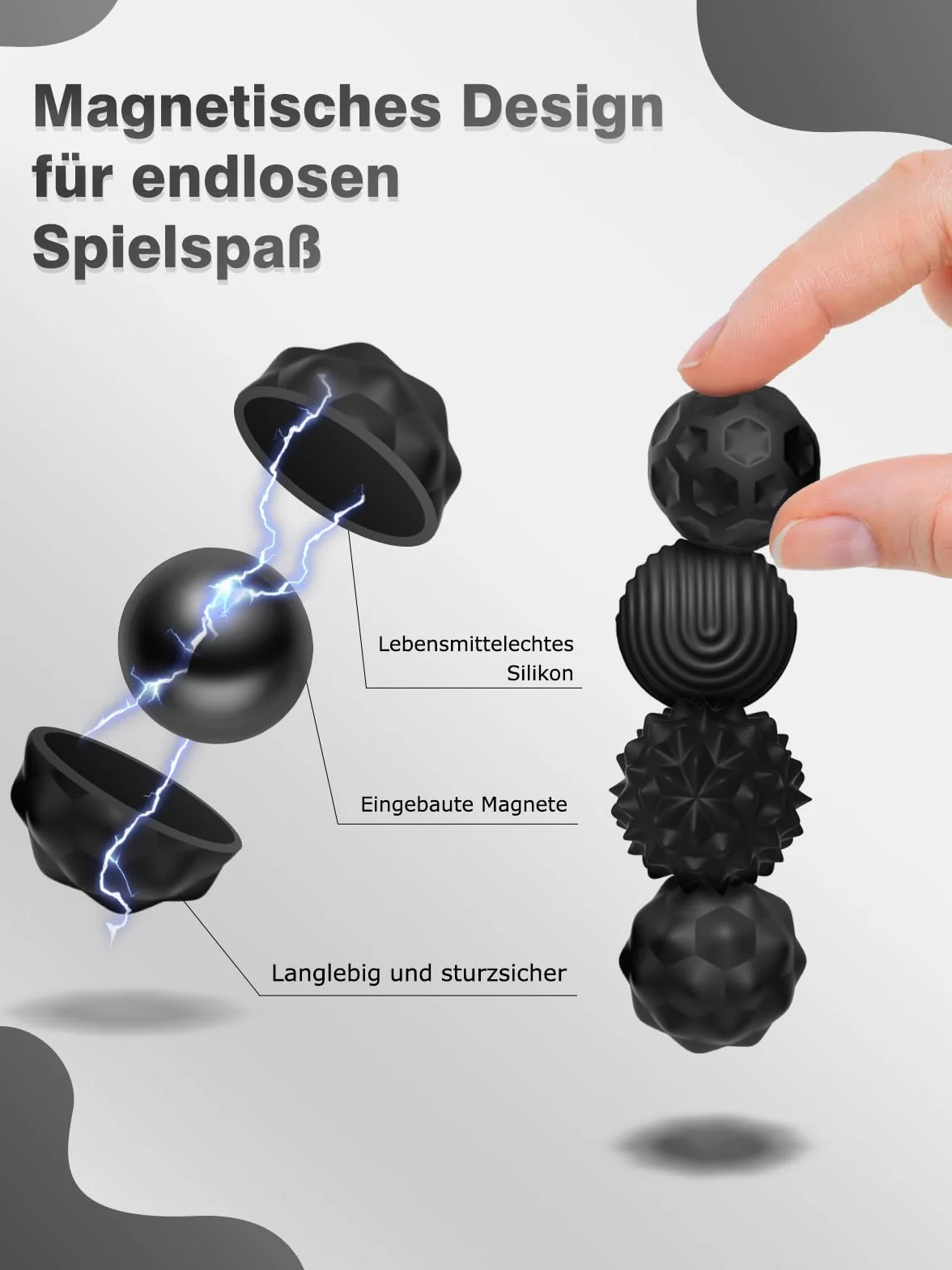 Silikonowe kulki magnetyczne Fidget Toys, 8 sztuk, magnetyczne bombki, zabawki sensoryczne, przenośna, antystresowa, zabawka sensoryczna dla dzieci i dorosłych (czarne)