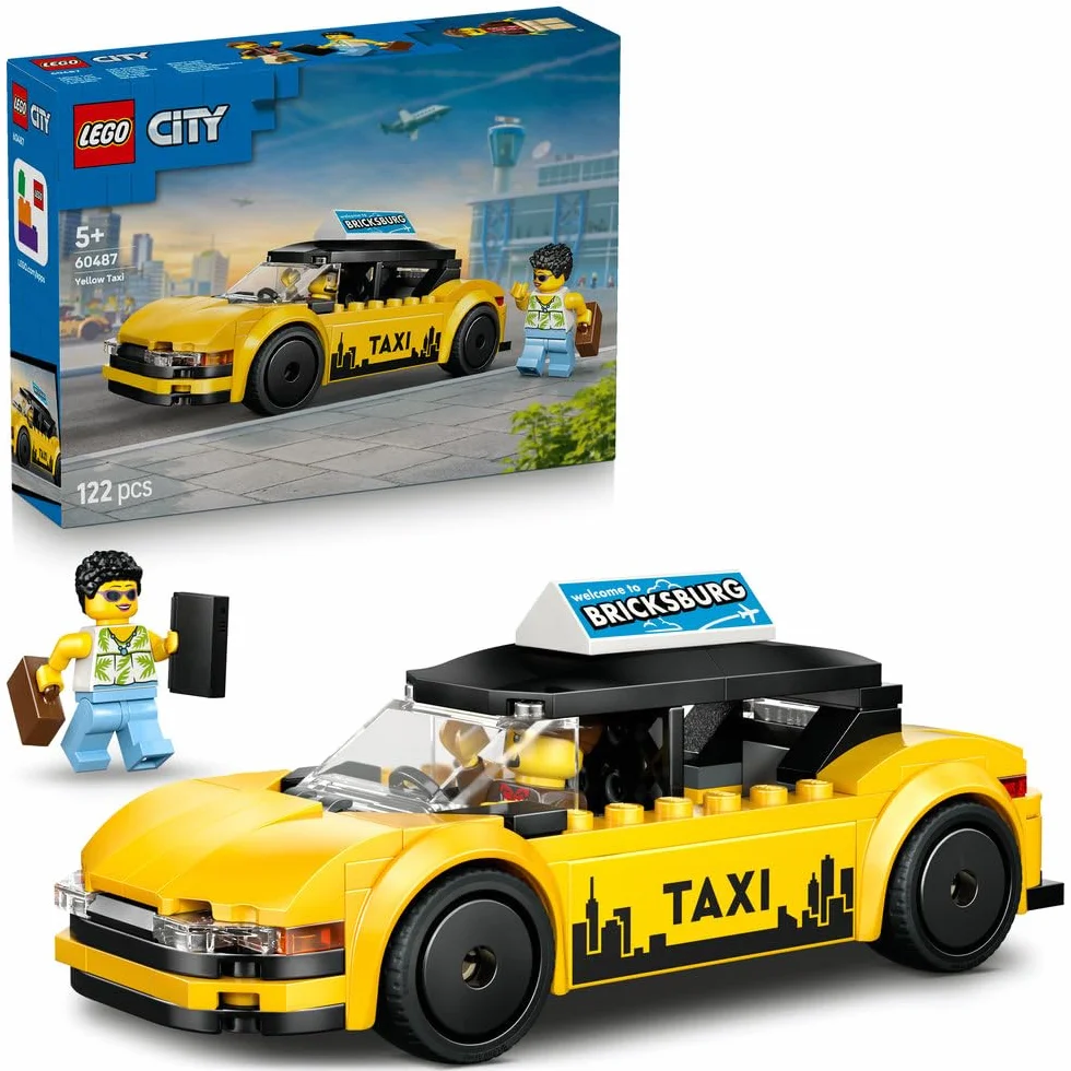 LEGO City Żółta taksówka, samochód do zbudowania i dwie minifigurki, zabawka dla dziecka, pomysł na prezent dla 5-latka, na urodziny dla chłopca i upominek dla dziewczynki, ozdoba na biurko 60487