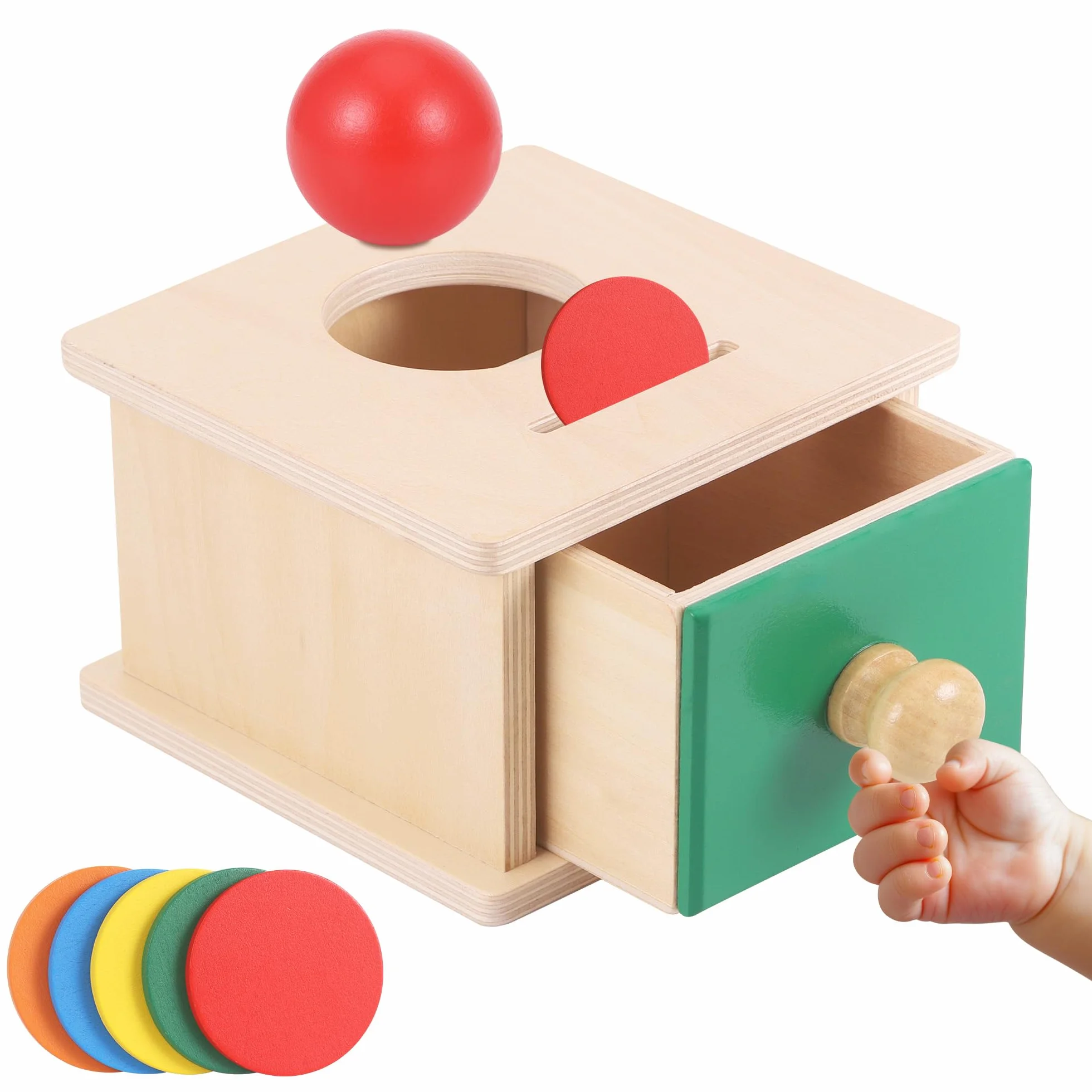 Starvortex Montessori zabawka od 6 miesięcy, drewniane pudełko na monety 2 w 1, dla dzieci od 1, 2, 3 lat, pudełko z możliwościami sortowania obiektów, dla chłopców i dziewczynek