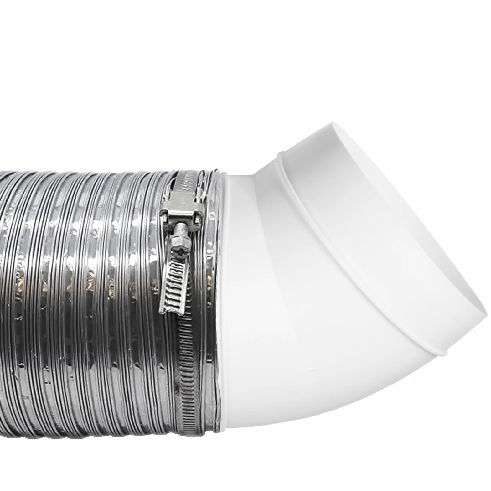 Kolanko z tworzywa sztucznego 45 stopni, 150 mm, rura kanałowa, kanał lub wąż - proste lub elastyczne, złącze wentylacyjne, okrągła rura łącząca