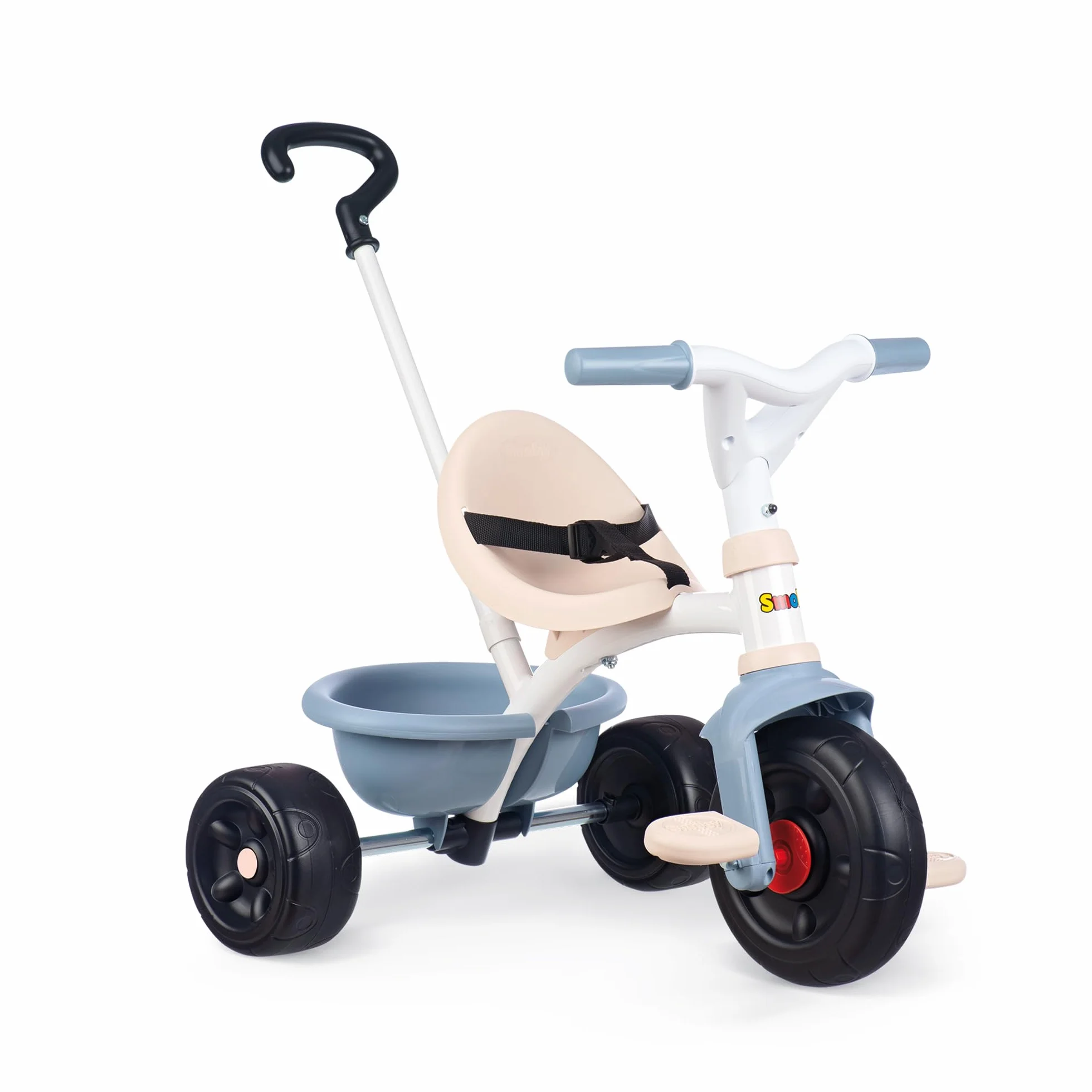 Smoby - Be Fun Blue Tricycle - Regulowana i zdejmowana laska dla rodzica do 95 cm - Pas bezpieczeństwa - Od 15 miesięcy - Wyprodukowano w Hiszpanii