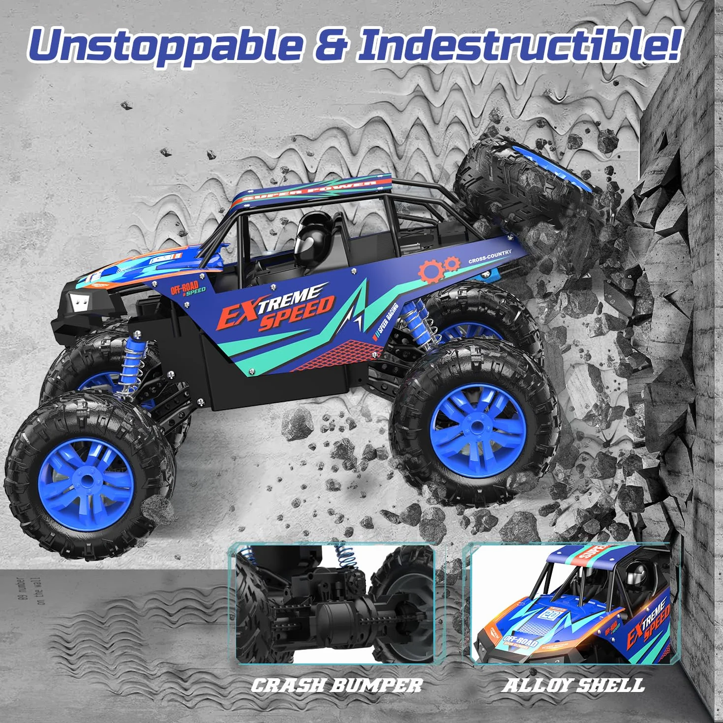 DEERC Duże samochody zdalnie sterowane 1:8 Off-Road Monster Truck z realistycznym dźwiękiem, 2,4 GHz 4WD Rock Crawler zabawka na każdy teren, 2 baterie na 80 minut zabawy