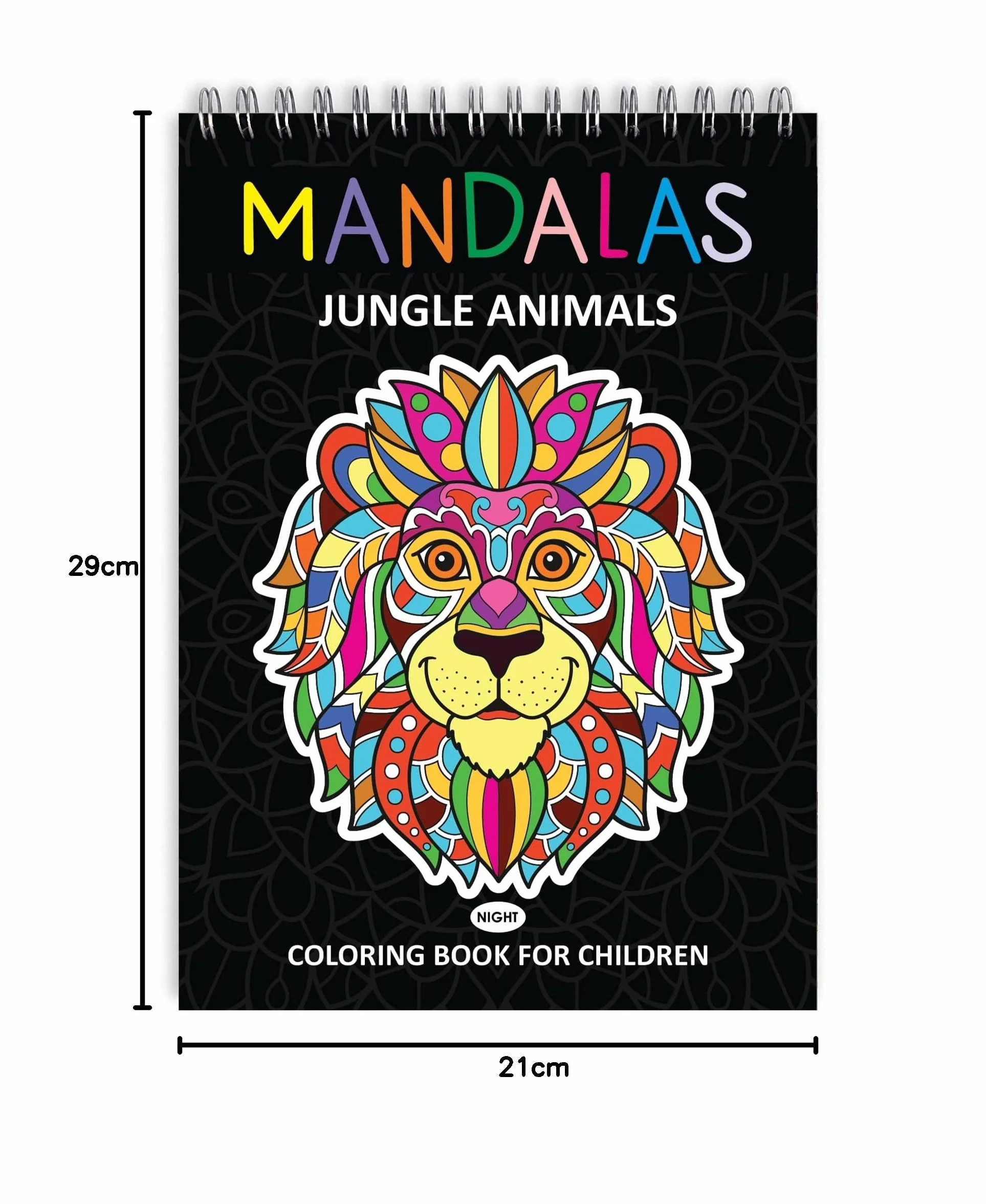 Finoly Mandala Kolorowanka dla Dzieci z 30 Wzorami | Kolorowanka ze Zwierzęcymi Mandalami | Mandala Kolorowanki dla Dzieci z DżungliZwierzętami A4 | Papier Premium | Spiralne Wiązanie | Noc