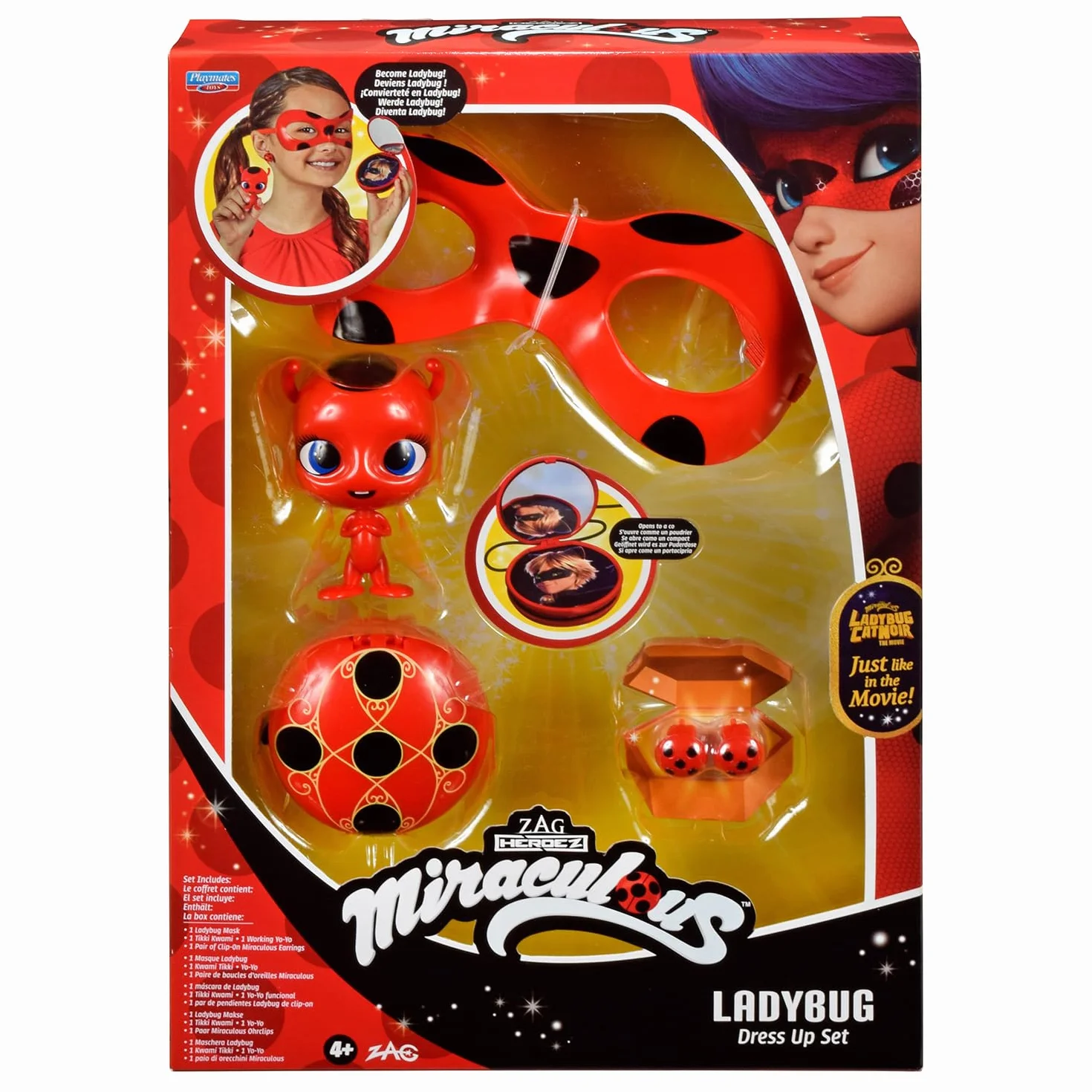 Bandai Cudowna biedronka - zestaw transformacyjny - kostium biedronka - maska, Yoyo, kolczyki Tikki Kwami, kostium i akcesoria, cud, zabawka dla dzieci w wieku 4 lat i starszych, P50604