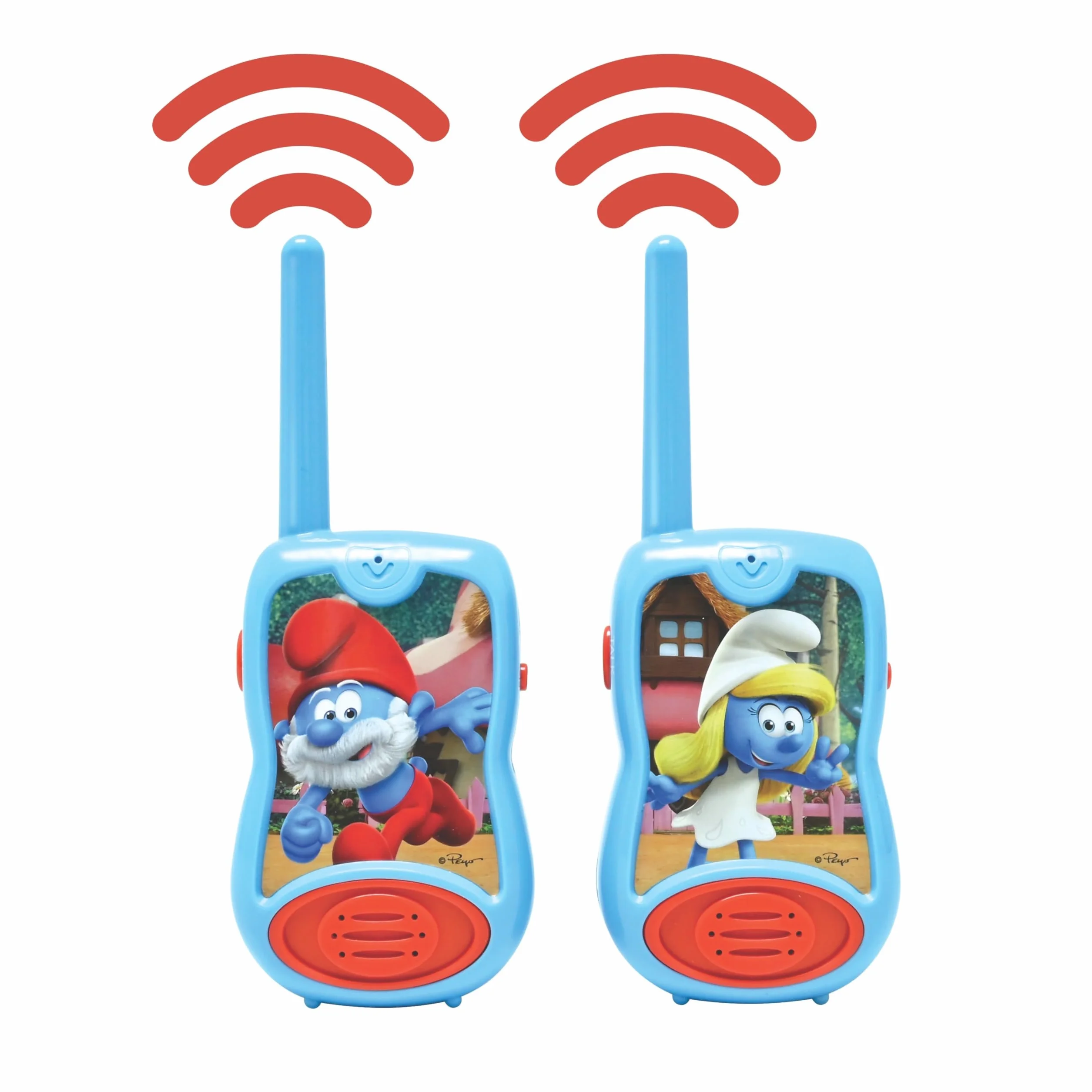 Lexibook, Smerfy, Walkie-Talkies 200m, gra komunikacyjna dla dzieci, zaczep do paska do transportu, zasilanie bateryjne, czerwony/niebieski, TW12SF