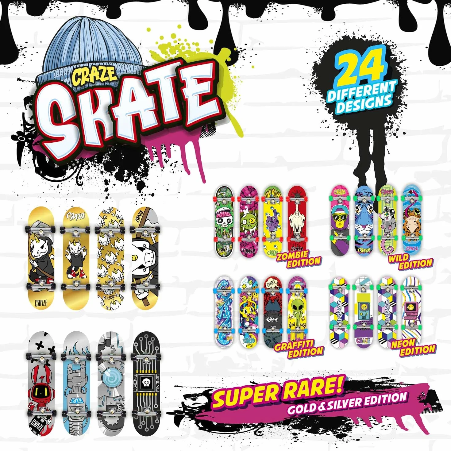 CRAZE Fingerboard zestaw 2-pak mini deskorolki na palec typu Tech Deck - Fingerboard z akcesoriami dla dzieci - deskorolka mini do makijażu i kaskaderek