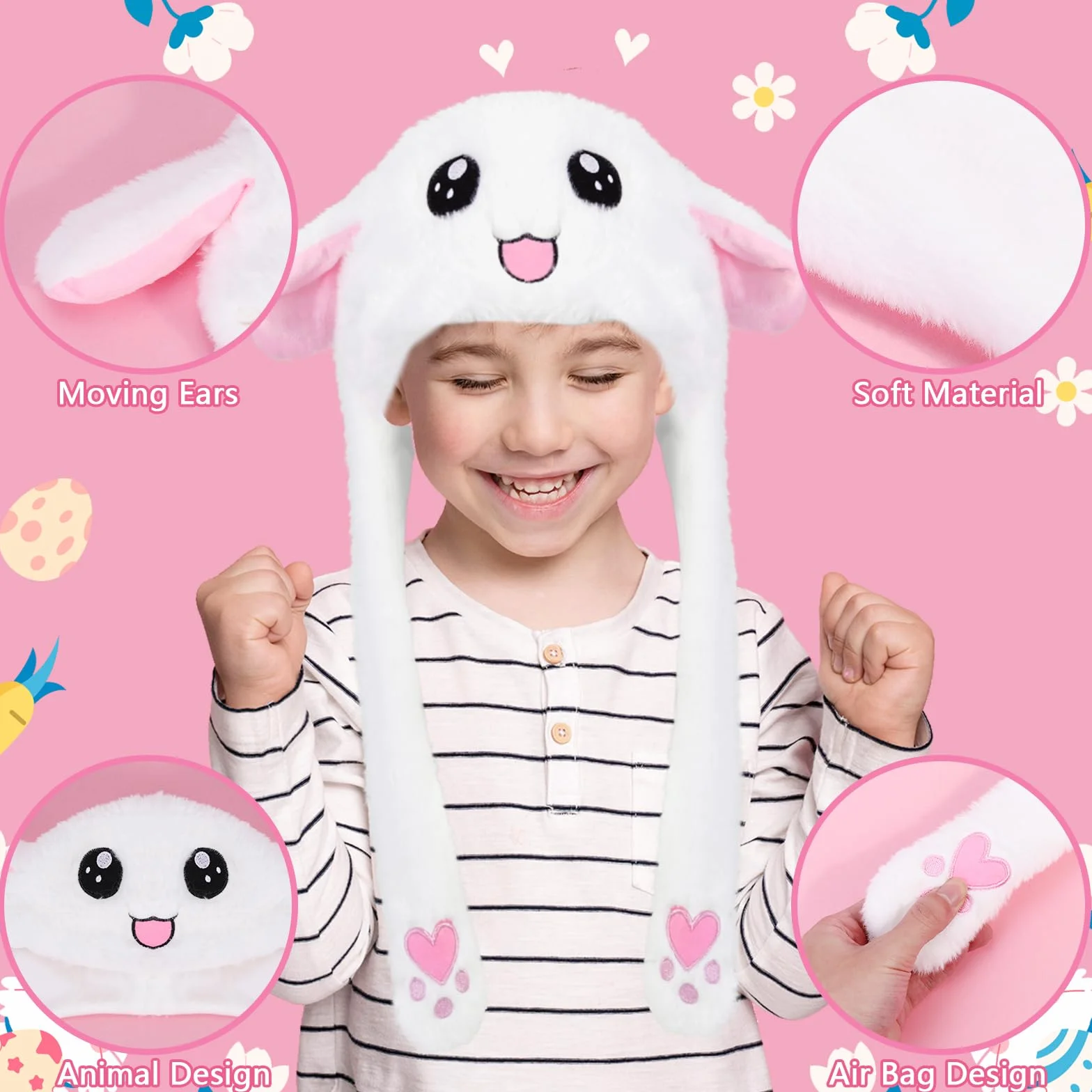 XEPST Czapka króliczka z ruchomymi uszami, pluszowy króliczek z ruchomymi uszami, śmieszna czapka dla dzieci, dorosłych, kostium zwierzęcy, przebranie, cosplay, Halloween, karnawał, Wielkanoc