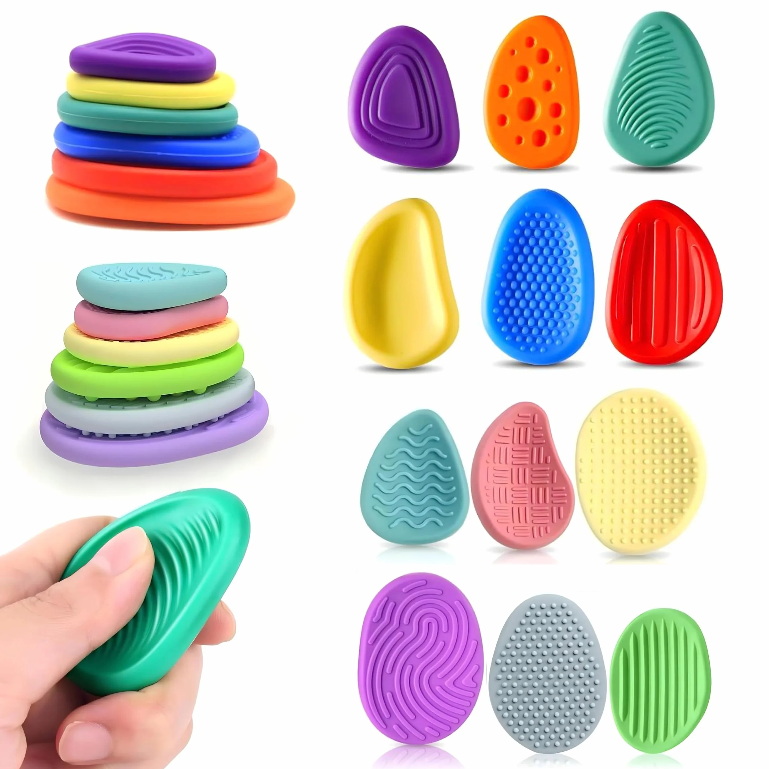Fidget Toys Sensory Stones, zabawki antystresowe, sensoryczne, antystresowe, teksturowane, dla dzieci z autyzmem, 12 sztuk