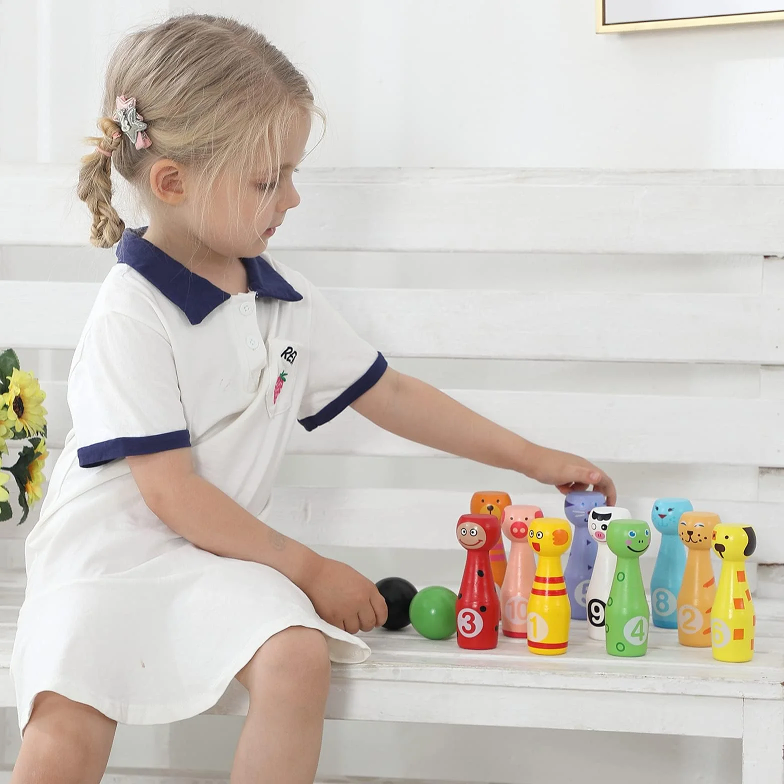 Jacootoys Zestaw kręgli kręgle gra w kręgle z 10 kręgielniami i 2 piłeczkami Interaktywne zabawki dla dzieci 3 4 5 lat