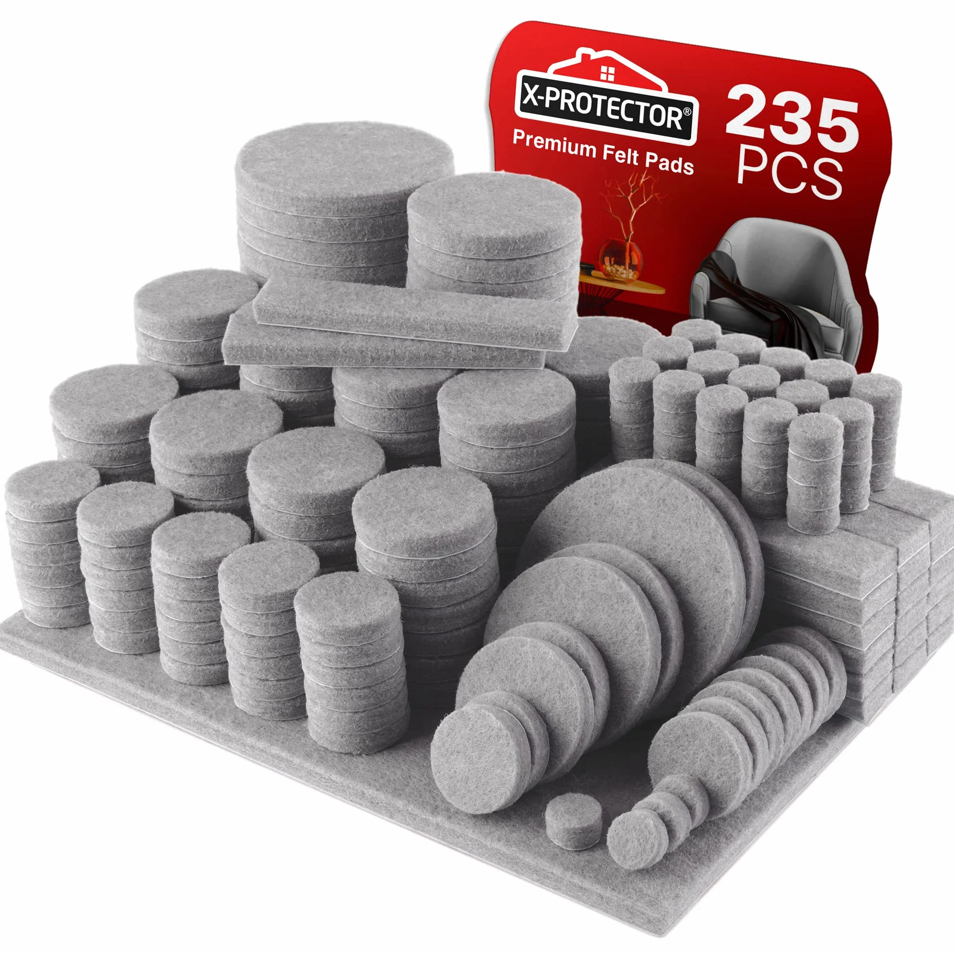 Filcowe podkładki meblowe X-PROTECTOR 235 PCS Premium Samoprzylepne podkładki - Filcowe podkładki do Nóżki mebli - Najlepsze podkładki meblowe - Chroń swoje podłogi z drewna i laminatu!