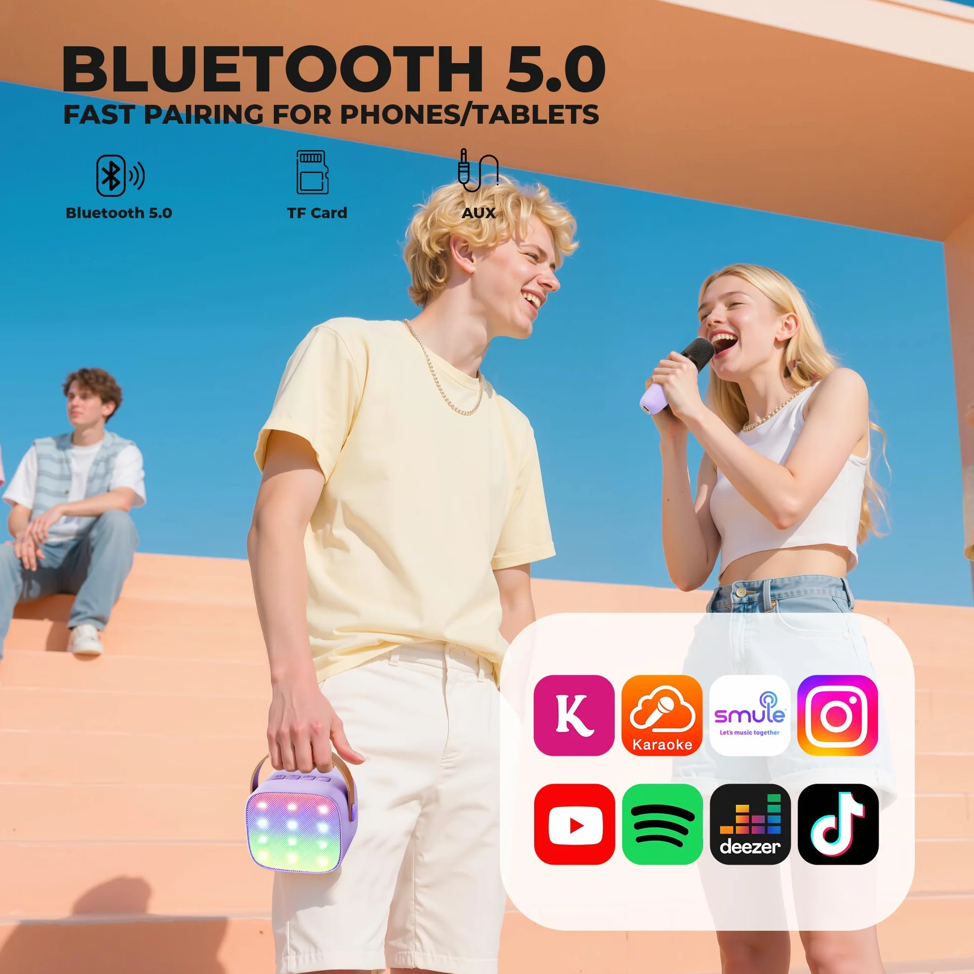Ankuka urządzenie do karaoke z 1 mikrofonem bezprzewodowym dla dzieci, przenośny zestaw Bluetooth KTV, głośnik z efektami zmiany głosu i diodami LED, dla chłopców i dziewczynek, prezent na imprezę