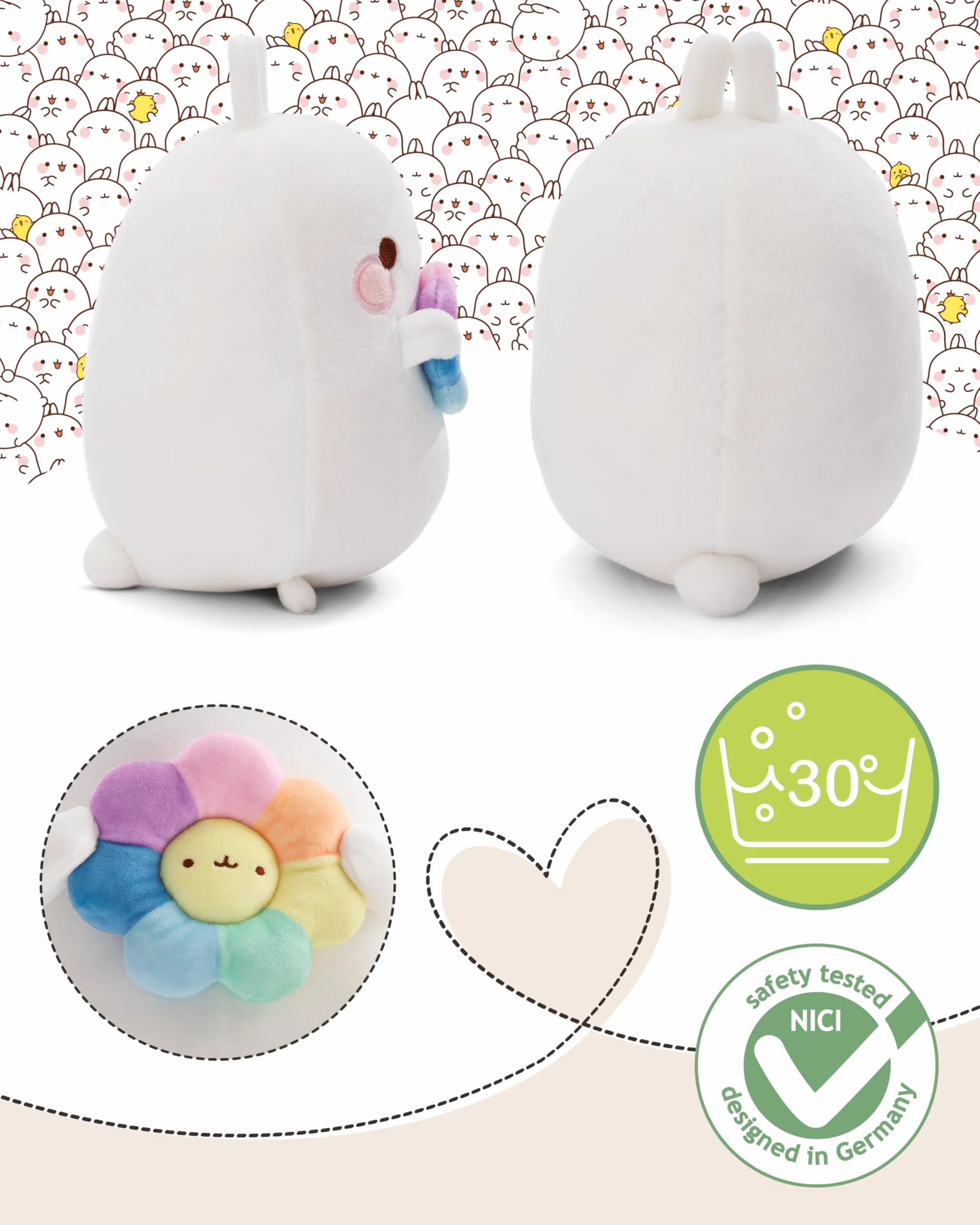 NICI MOLANG Pluszowy z kwiatem tęczy 24 cm w pudełku – miękka maskotka z pluszu, idealny prezent dla miłośników Molang | 61165