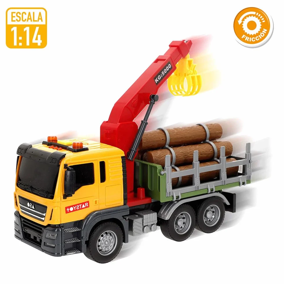 ColorBaby Speed & Go Dźwig zabawka z dźwigiem i światłami i dźwiękami, wysuwane ramię, tarcie, interaktywny, system cierny, skala 1:14, samochody dla dzieci od 3 lat (39064)