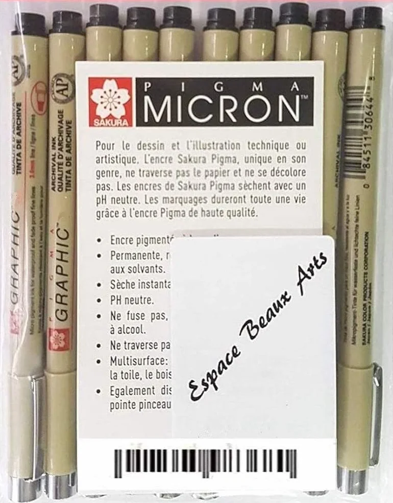 Sakura Pigma Micron 14 Fineliners czarny. 003,005, 01, 02, 03, 04, 05, 08, 10,12,1 mm, 2 mm, 3 mm, Szczotka
