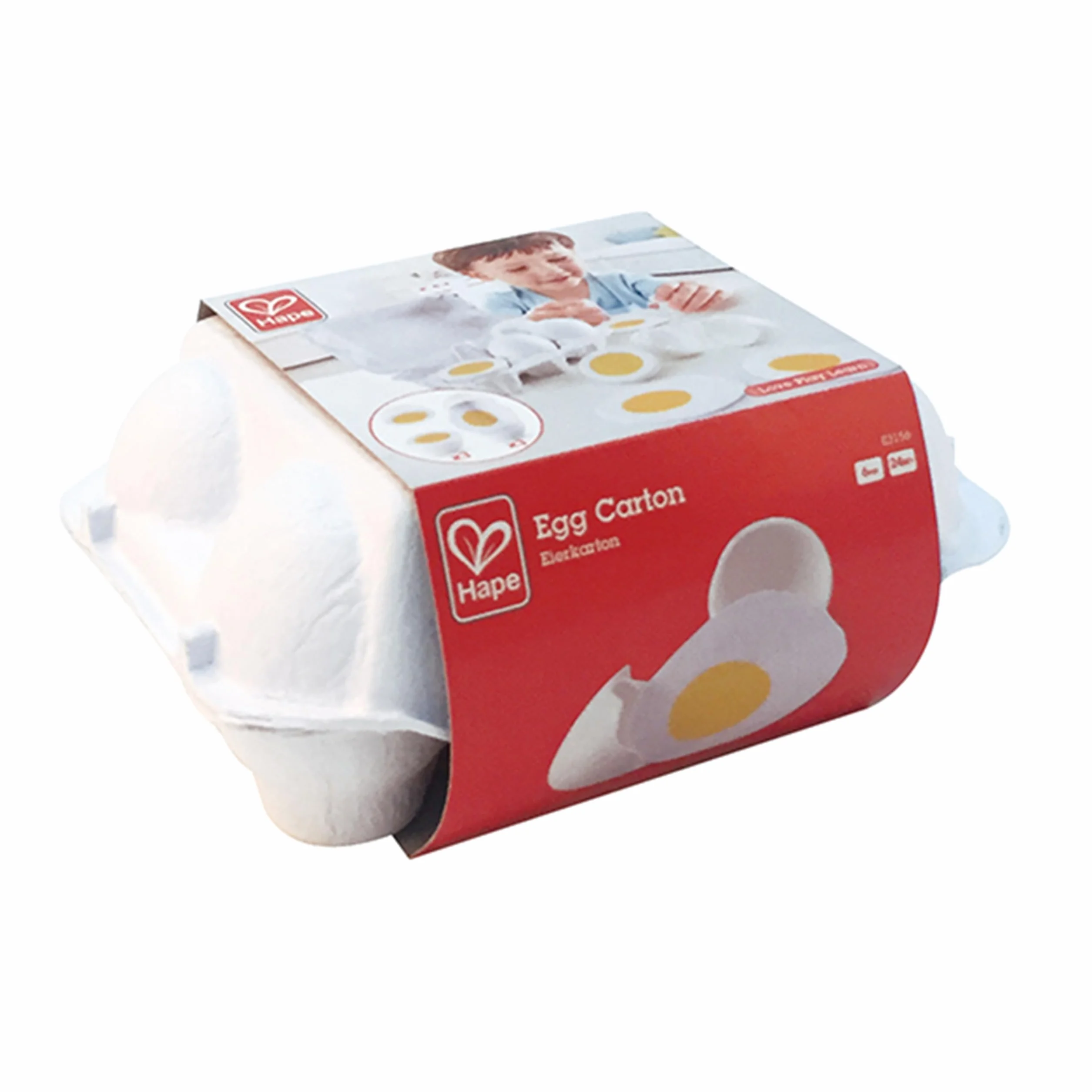 Hape Egg Carton, 3 Hard-Boiled Eggs with Easy-Peel Shell & 3 Fried Eggs, Wooden Realistic Educational Toy for Children 3+