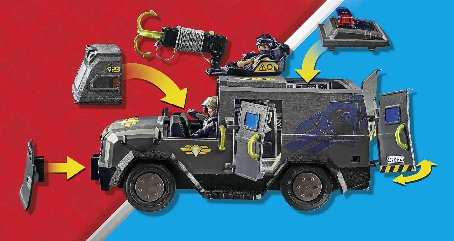 PLAYMOBIL 71144 City Action Pojazd terenowy jednostki specjalnej, nowoczesny pojazd terenowy do akcji specjalnych ze światłem i dźwiękiem, od 5 lat