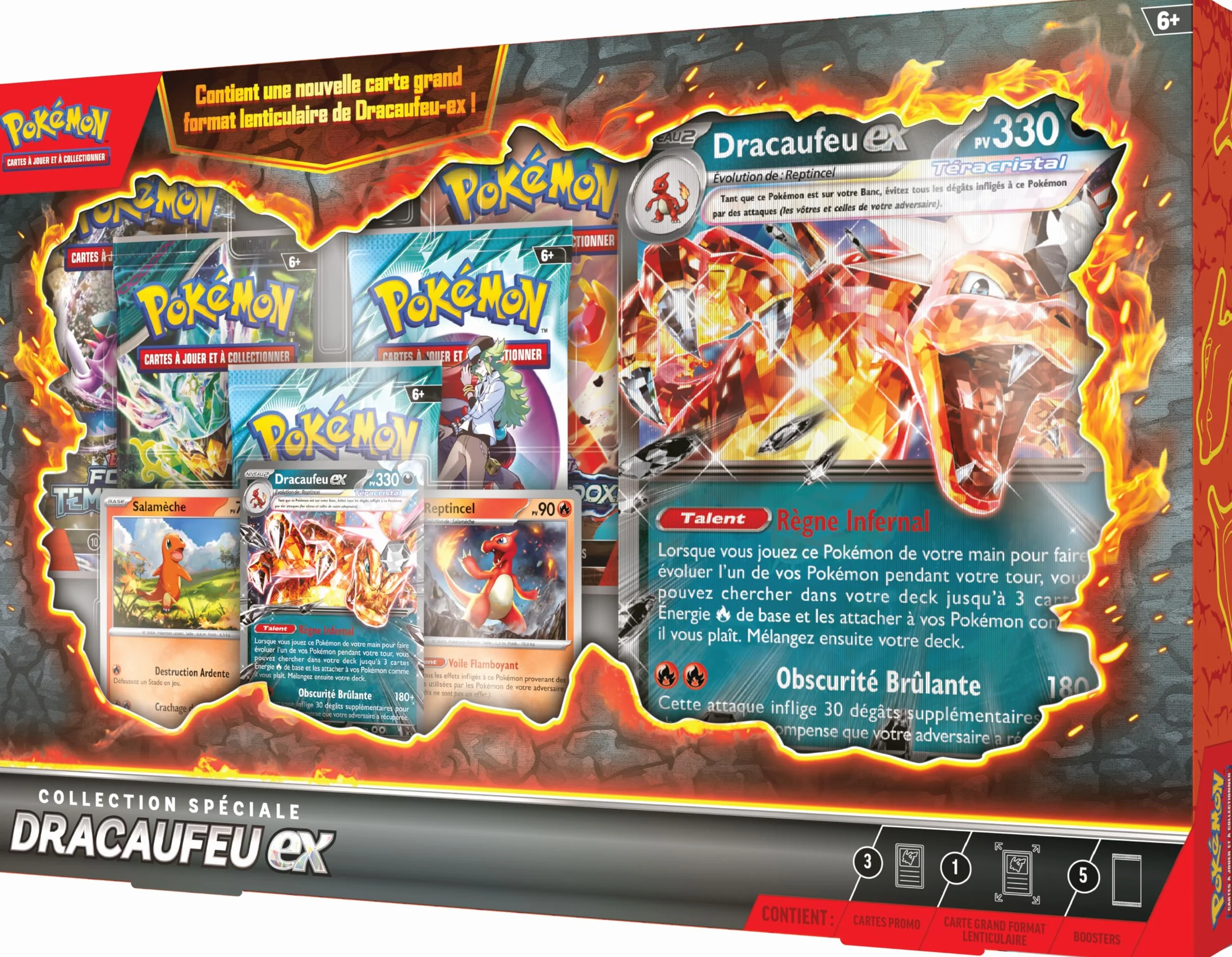 Pokémon : Kolekcja specjalna Charizard Pokémon TCG (1 błyszcząca karta promocyjna, 2 błyszczące karty, 1 duża karta soczewkowa i 5 boosterów)