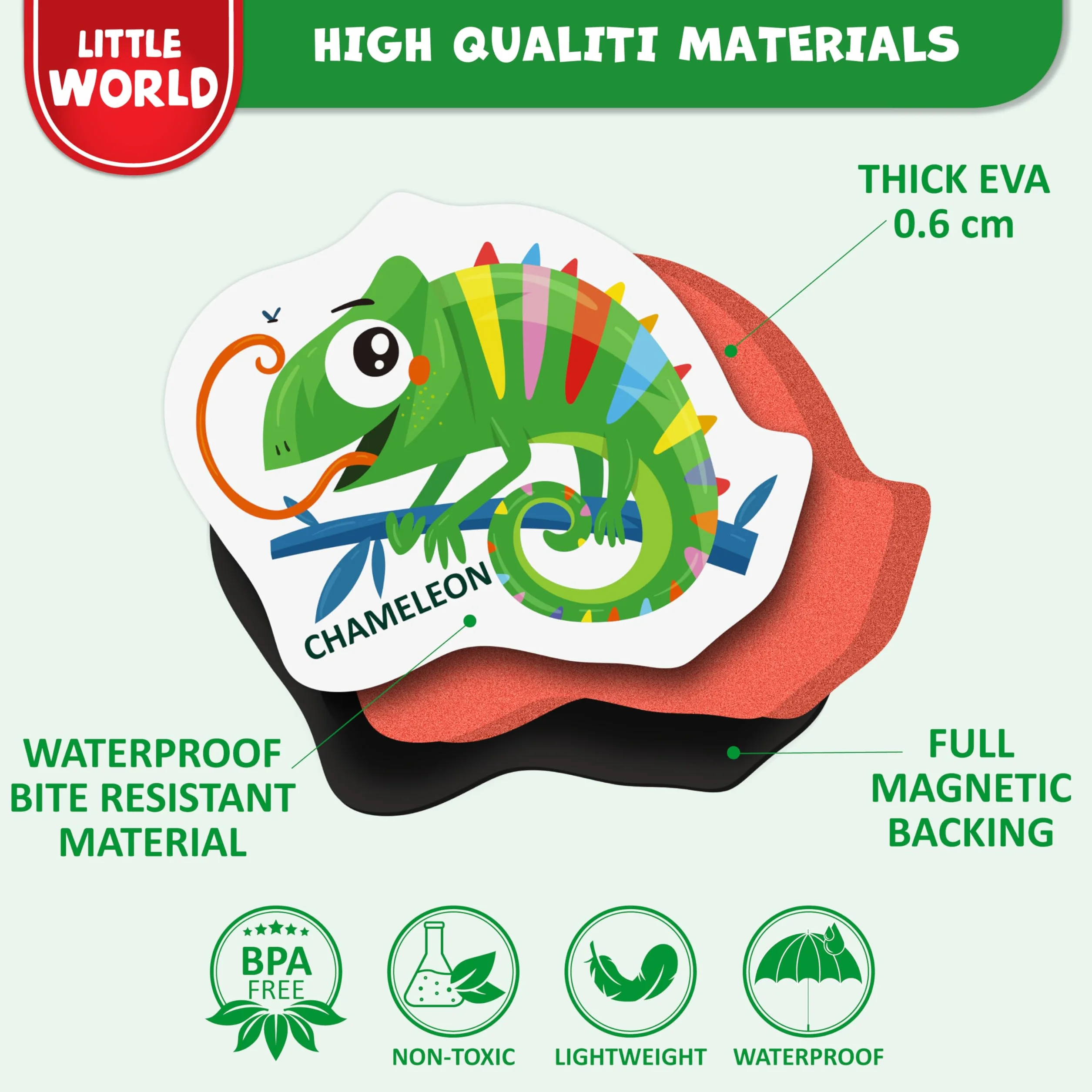 Little World 27 schuim koelkastmagneten voor peuters - grote peutermagneten - koelkastmagneten voor kinderen - koelkastmagneten voor kinderen - babymagneten - dierenmagneten voor kinderen op koelkast