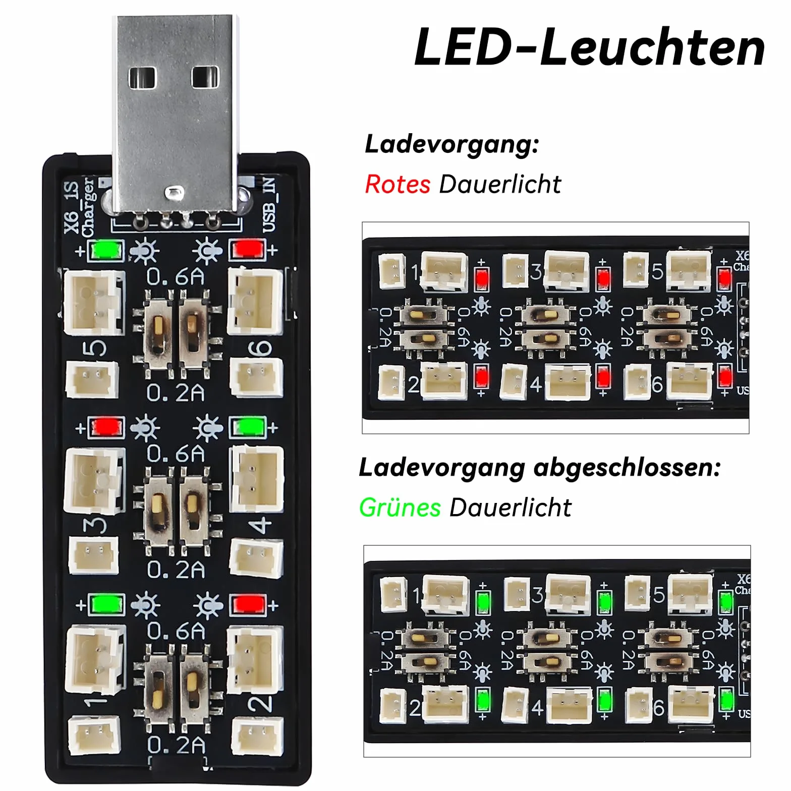 1S Lipo Akumulator LiHV Ładowarka - 3.7V/4.2V Ładowarka do Akumulatorów Lipo z USB 6 Kanałów i Mikro JST 1.25 JST-PH 2.0mm Złącze dla Tiny Whoop Blade Inductrix FPV E013 E010 JJRC H67 H36
