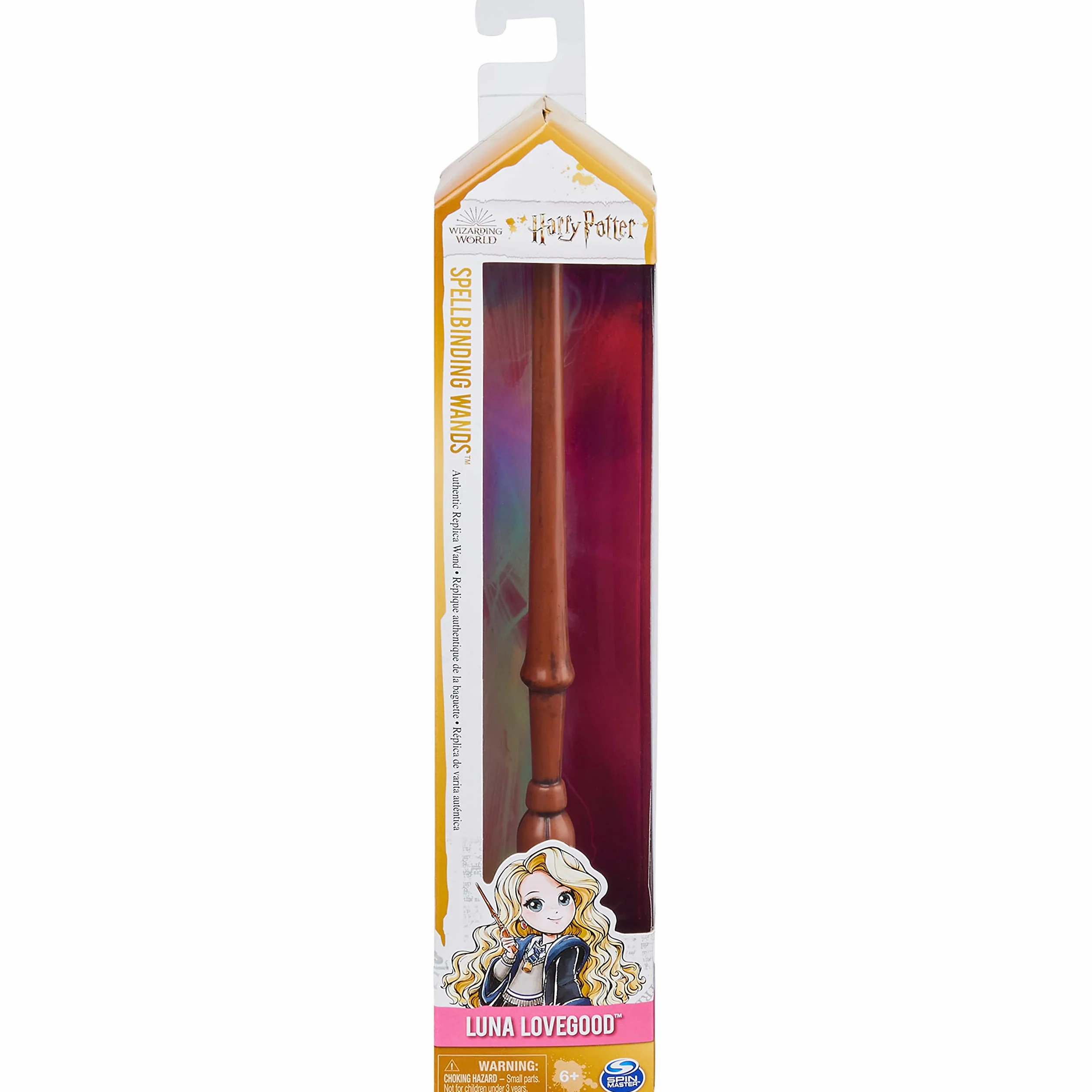 Wizarding World Harry Potter, 30 cm czarująca magiczna różdżka Luna Lovegood z kolekcjonerską kartą zaklęć, zabawki dla dzieci od 6 lat