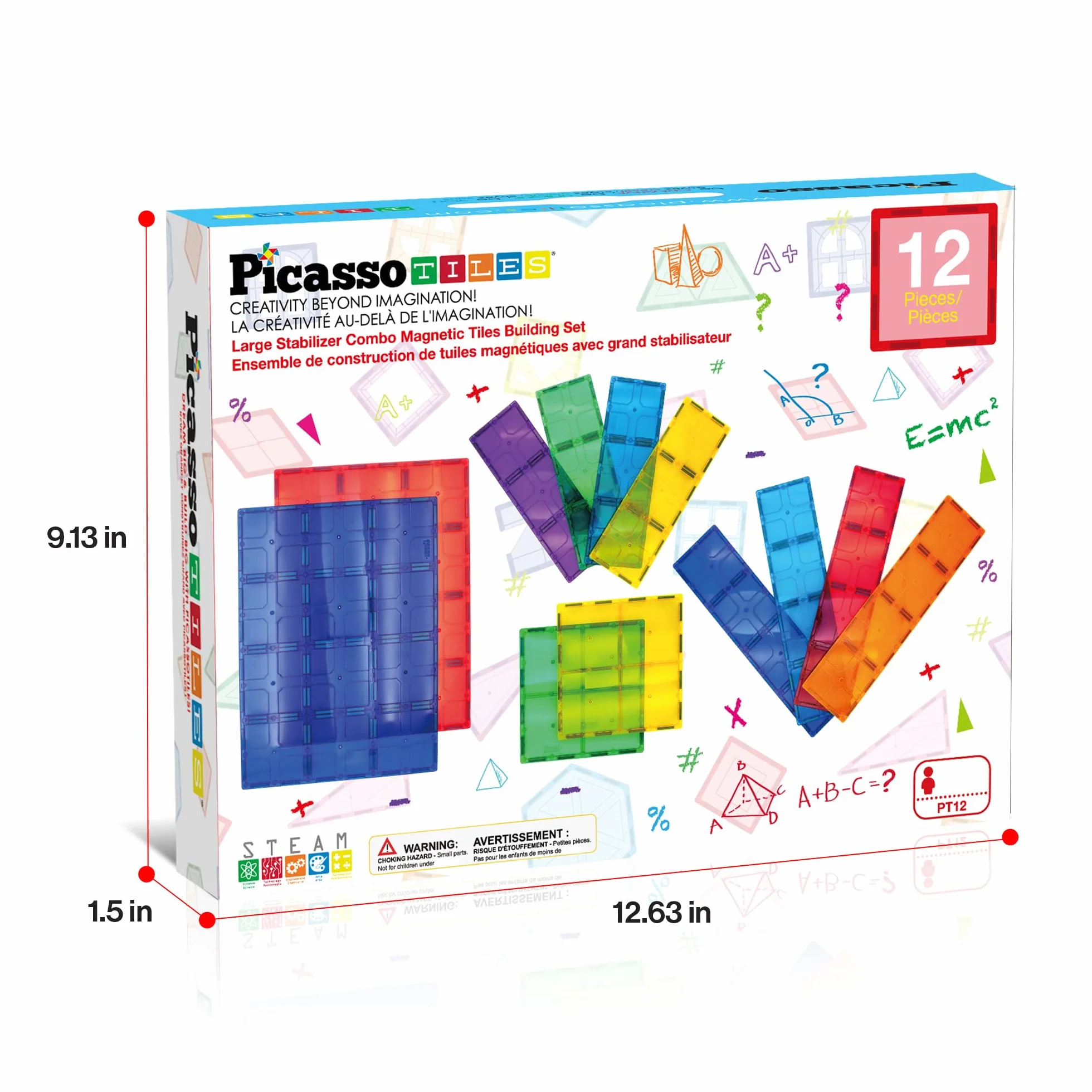 PicassoTiles Magnetyczne klocki budowlane 12 szt. Zestaw edukacyjny STEM Duża podstawa Jumbo XL