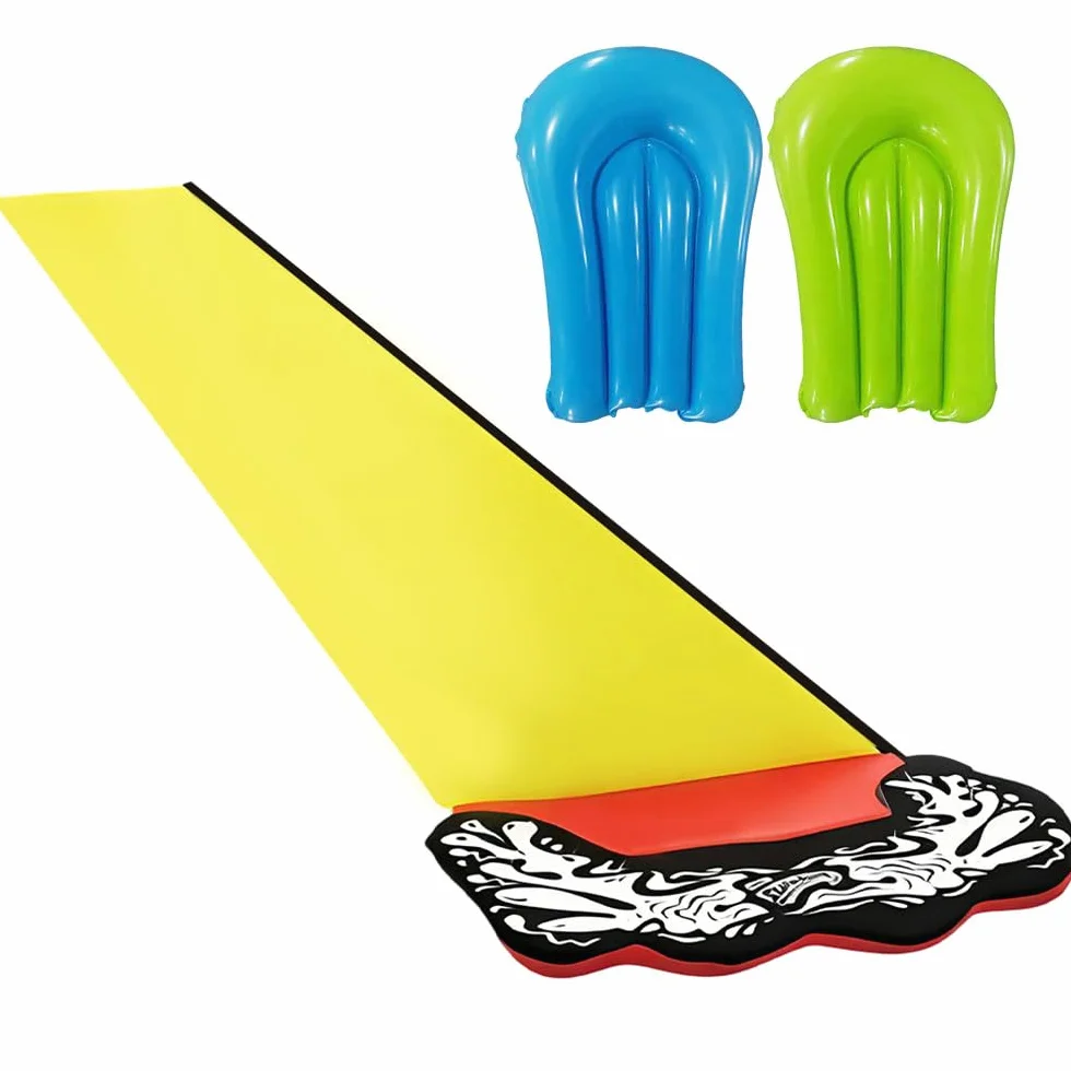 480 cm/15,75 stóp zjeżdżalnia wodna do ogrodu dla dzieci, z 2 deskami do bodyboardingu, zjeżdżalnia z zraszaczem na lato i basen z tryskającą wodą, zabawka wodna dla dzieci na zewnątrz
