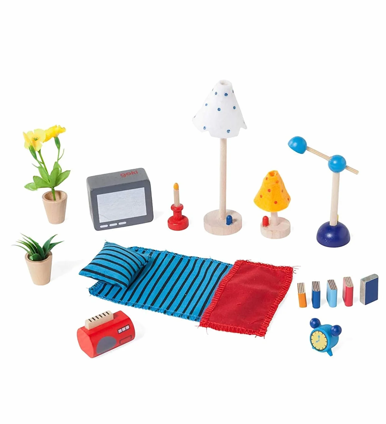 Accessoires Wohn- und Schlafzimmer: Holz und Stoff, für die Puppenhäuser, 17 Teile,per Set