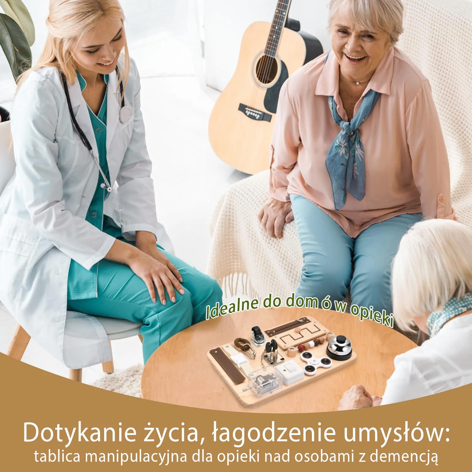 Multisensoryczna tablica manipulacyjna typu fidget dla seniorów – ćwiczenia motoryki, koncentracji i pamięci przy demencji, Alzheimerze, ADHD i autyzmie