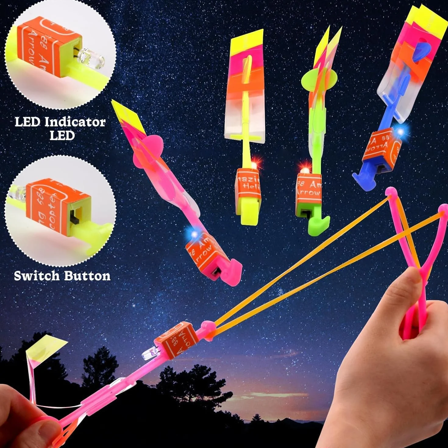 Helikopter Shooters Toy, 16pc imprezy dla chłopców dziewcząt w wieku 6+, LED Light Up Slingshot zabawki strzałki Copters Toys, imprezowe wypełniacze dla dzieci świąteczne prezenty (16PCS)