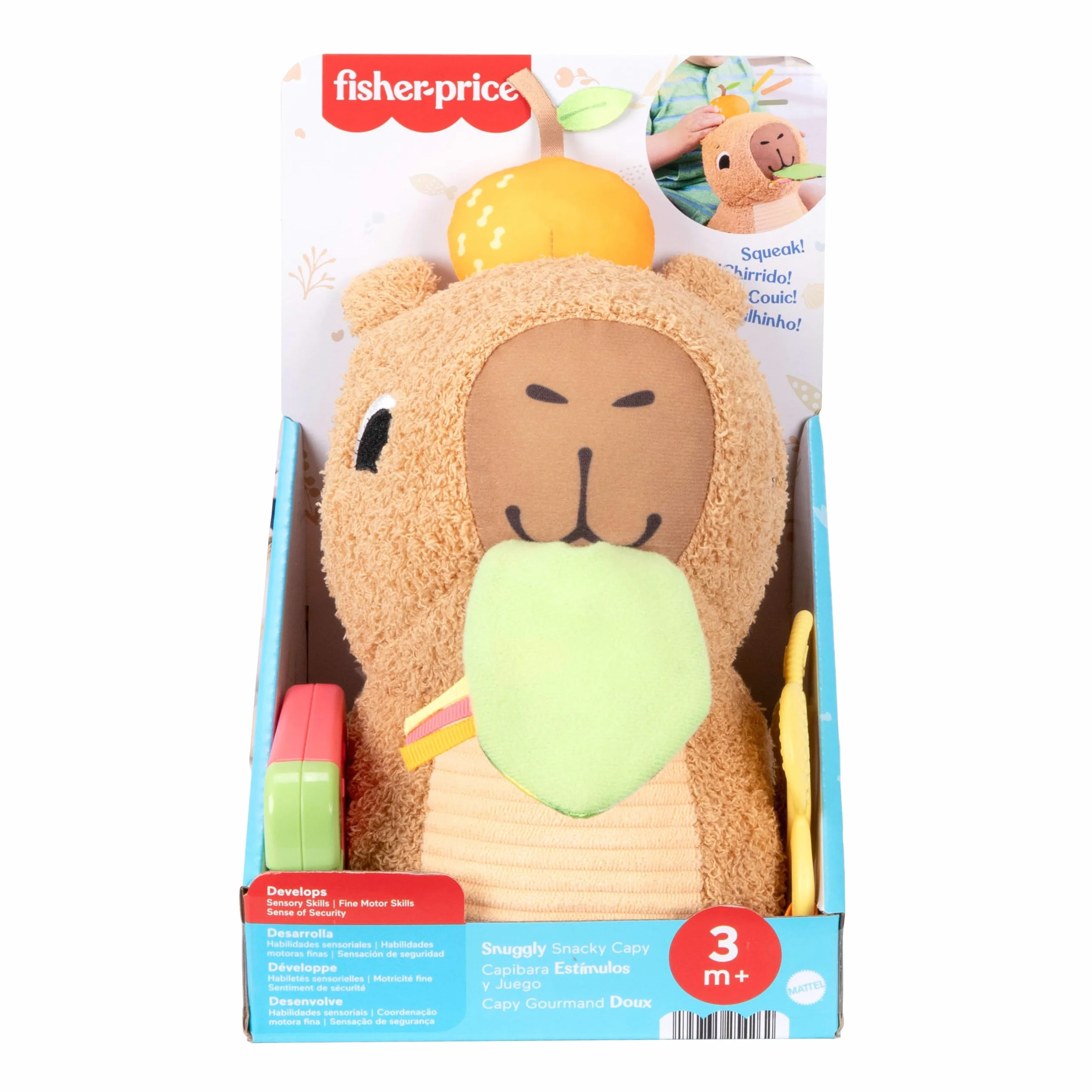 Fisher-Price Kapibara Sensoryczna Przytulanka Z Gryzaczkiem i Grzechotką HYR54 dla Niemowląt od 3 Miesiąca