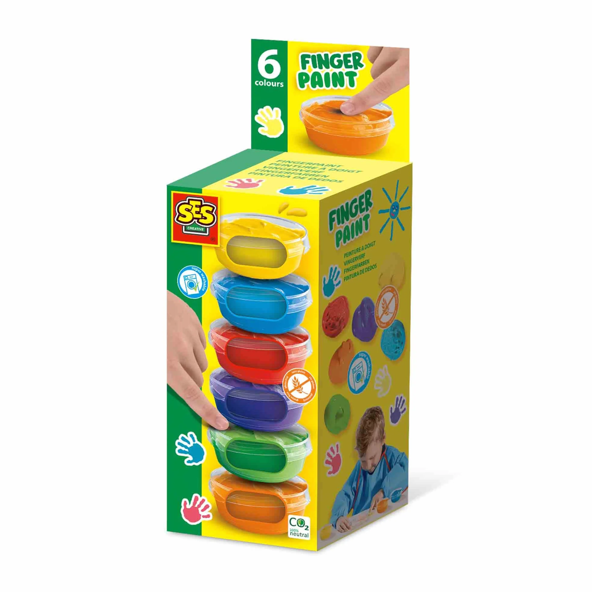 SES Creative 00398 farba do malowania palcami, 6 kolorów x 45 ml, różne