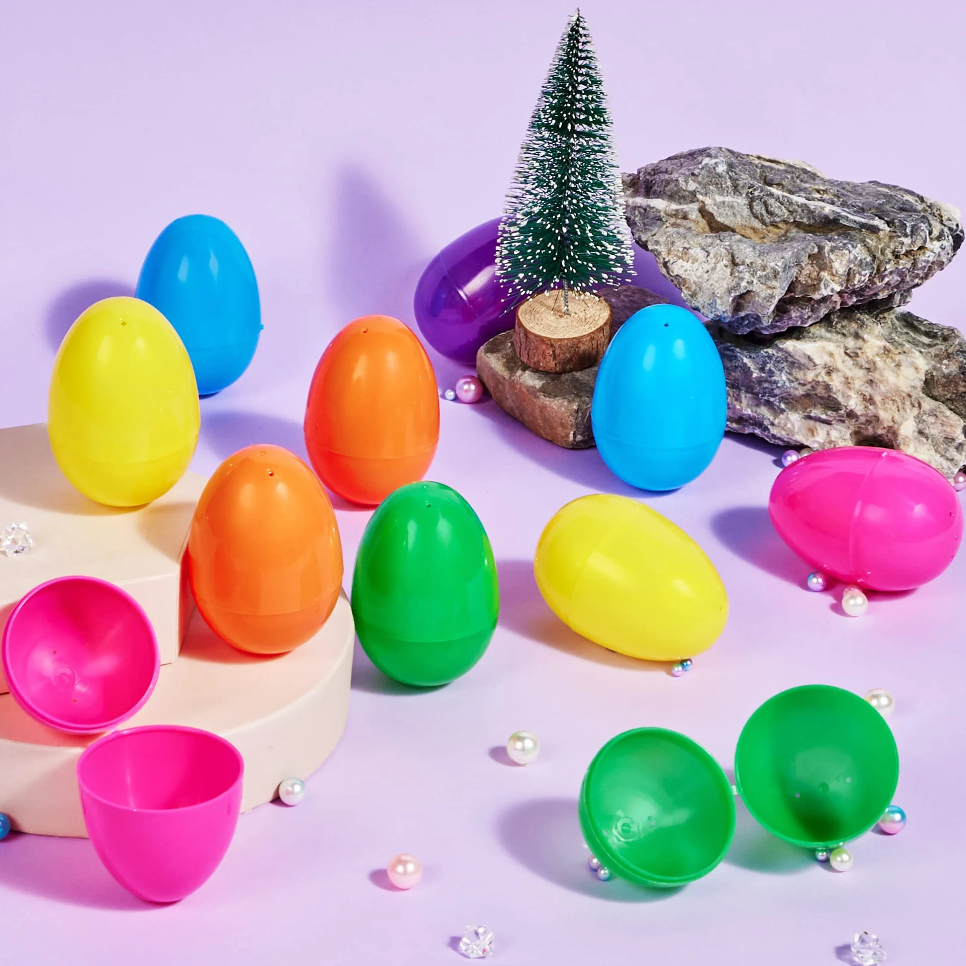 JOYIN 36 sztuk jajek wielkanocnych do napełniania, duże kolorowe plastikowe jajka do napełniania, puste jasne skorupki jajek z zawiasami, na polowanie wielkanocne, smakołyki, prezenty imprezowe