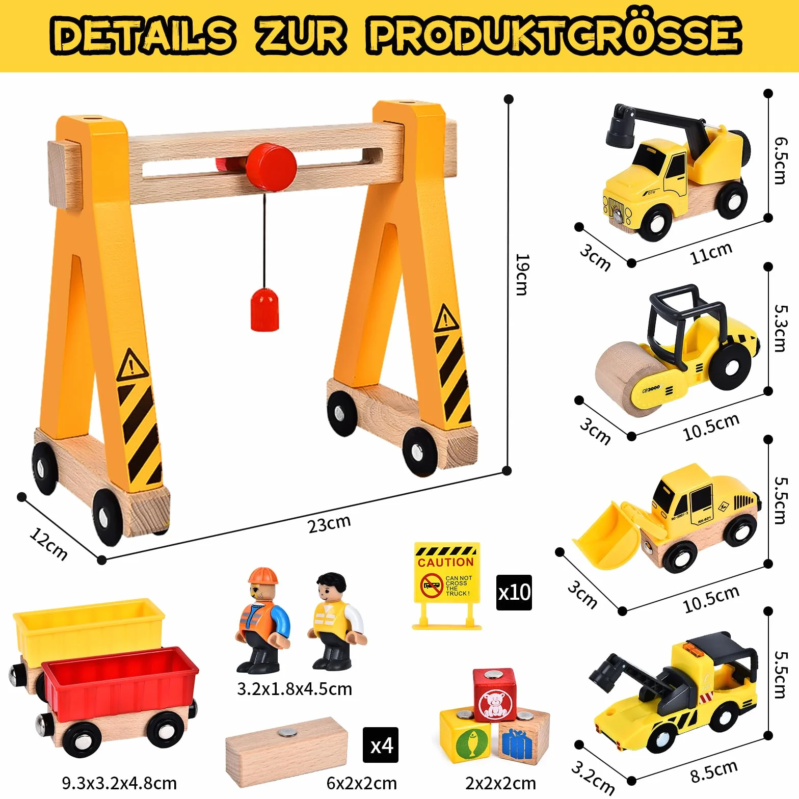 Herenear Pojazd na plac budowy, zabawka magnetyczna, zabawka dla dzieci, zabawka samochodowa z żurawiem bramowym, koparką, żurawiem, wałkiem sprężarkowym, prezent edukacyjny dla dzieci, chłopców,