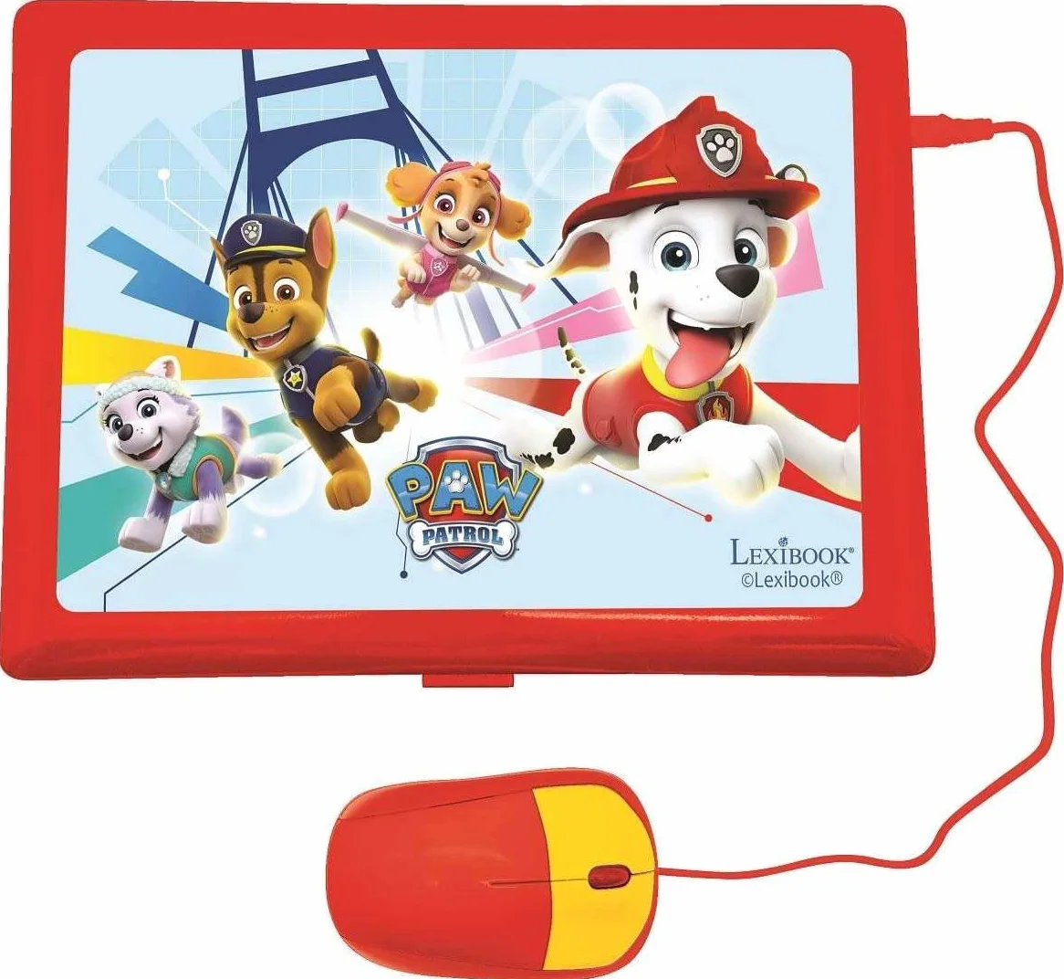 Lexibook Psi Patrol, Edukacyjny i Dwujęzyczny Laptop Hiszpański, Angielski, Zabawka dla Dziecka 124 Aktywności, Nauka Gry i Muzyki z Chase Marshall, Czerwony, Niebieski JC598PAi2,61 X 45,7 X 9,1 cm