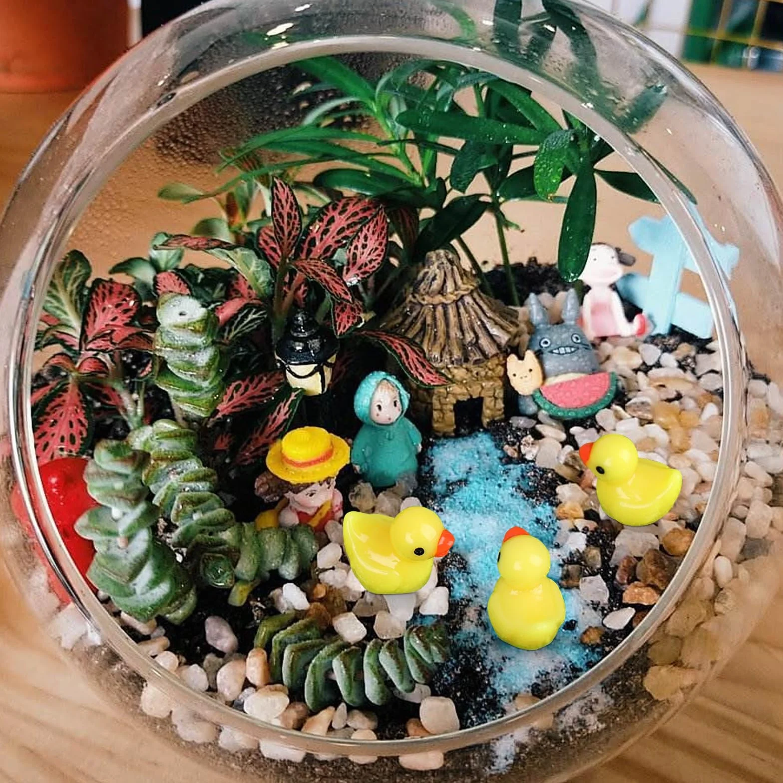 Miniaturowe kaczki z żywicy, 100 sztuk, miniaturowe kaczki z żywicy, miniaturowe figurki kaczek do akwarium, domku dla lalek, miniaturowy ogród, akcesoria DIY, miniaturowe statuetki i dekoracja domu