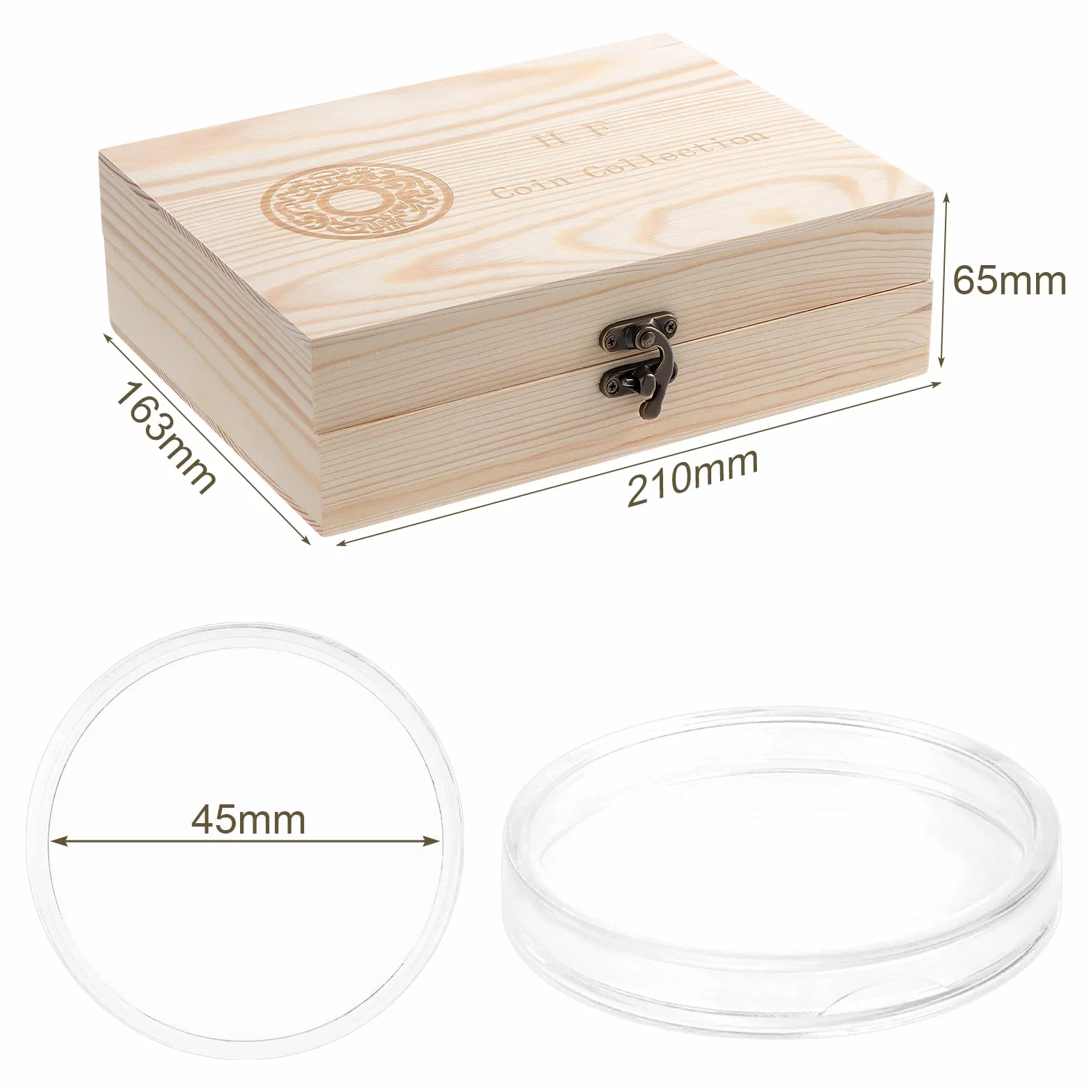 Kyrio 30-pak etui na monety Drewniane pudełko na monety z okrągłymi plastikowymi kapsułkami na monety, pudełko ochronne na organizery na monety pasujące do rozmiarów monet 17-45mm