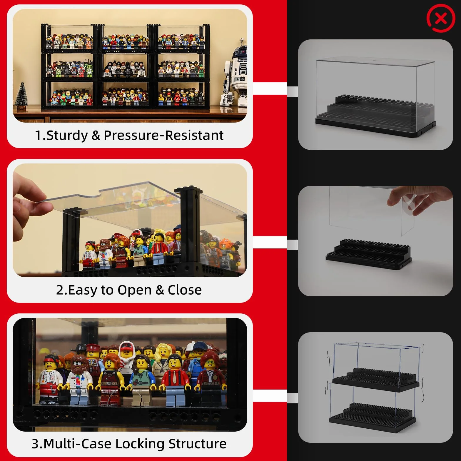 BRIKSMAX Witryna na 40 minifigurek Lego, ochrona przed kurzem, nadaje się do przechowywania i dekoracji w domu i pokoju zabaw, idealna dla kolekcjonerów (2 sztuki, 80 figurek)