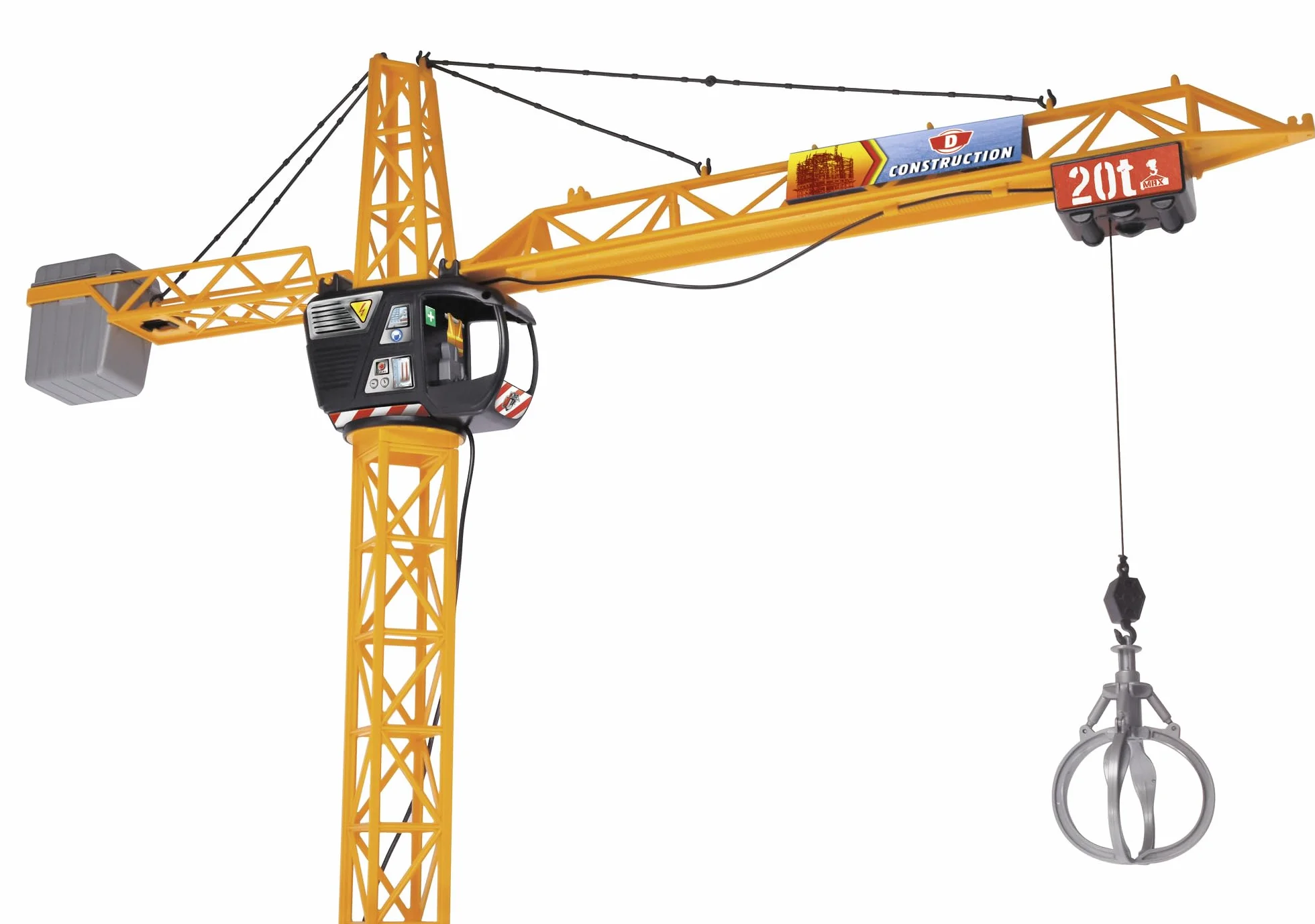 Dickie Toys 203462412 MEGA CRANE Zabawkowy Dźwig zdalnie sterowany z pilotem kablowym, obrotowa kabina i wózek obraca się o 360 stopni, wysokość 120 cm, żuraw przeznaczony dla dzieci od 4 lat
