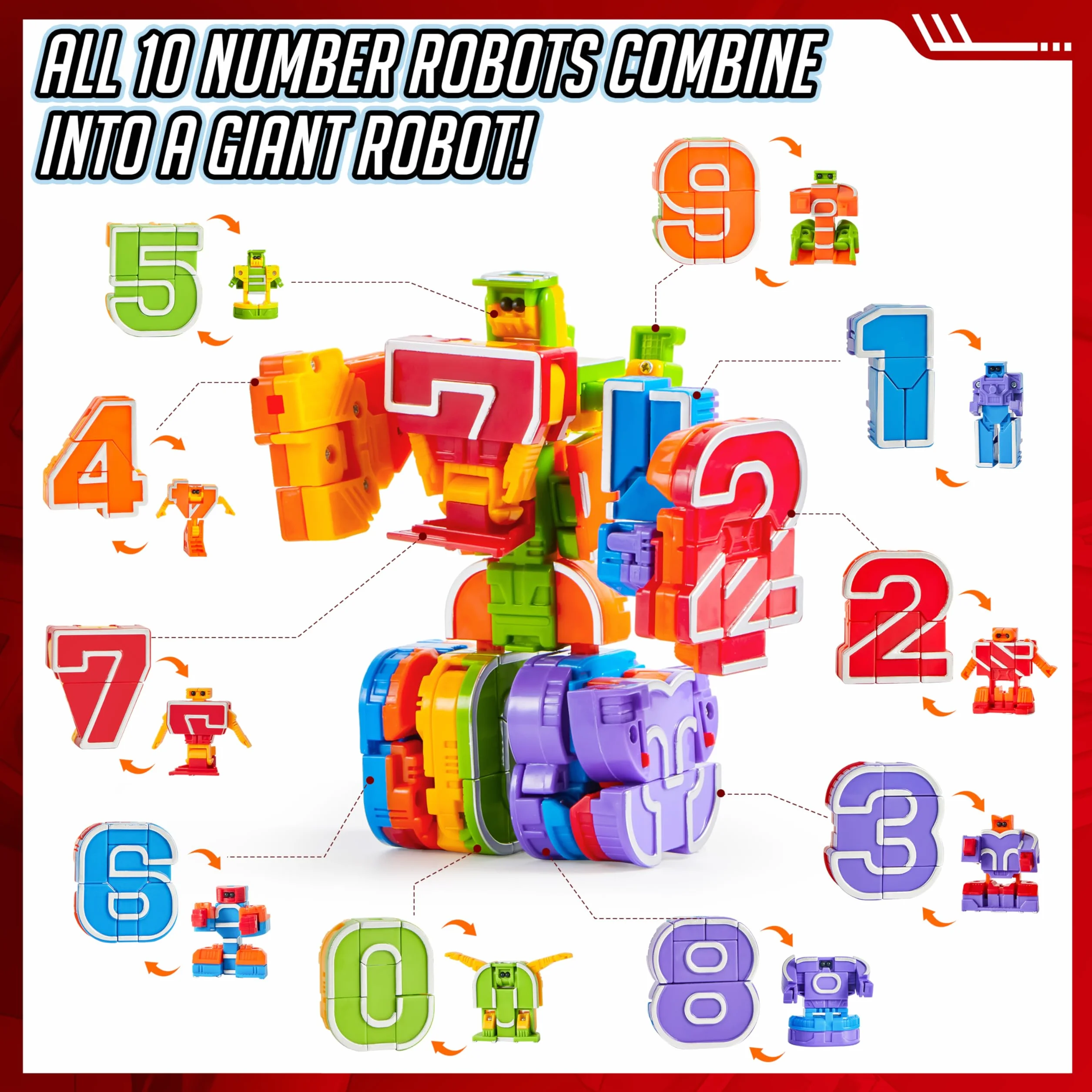 JOYIN 10 sztuk numerycznych figurek robotów zabawka edukacyjna do nauki liczb od 3 lat