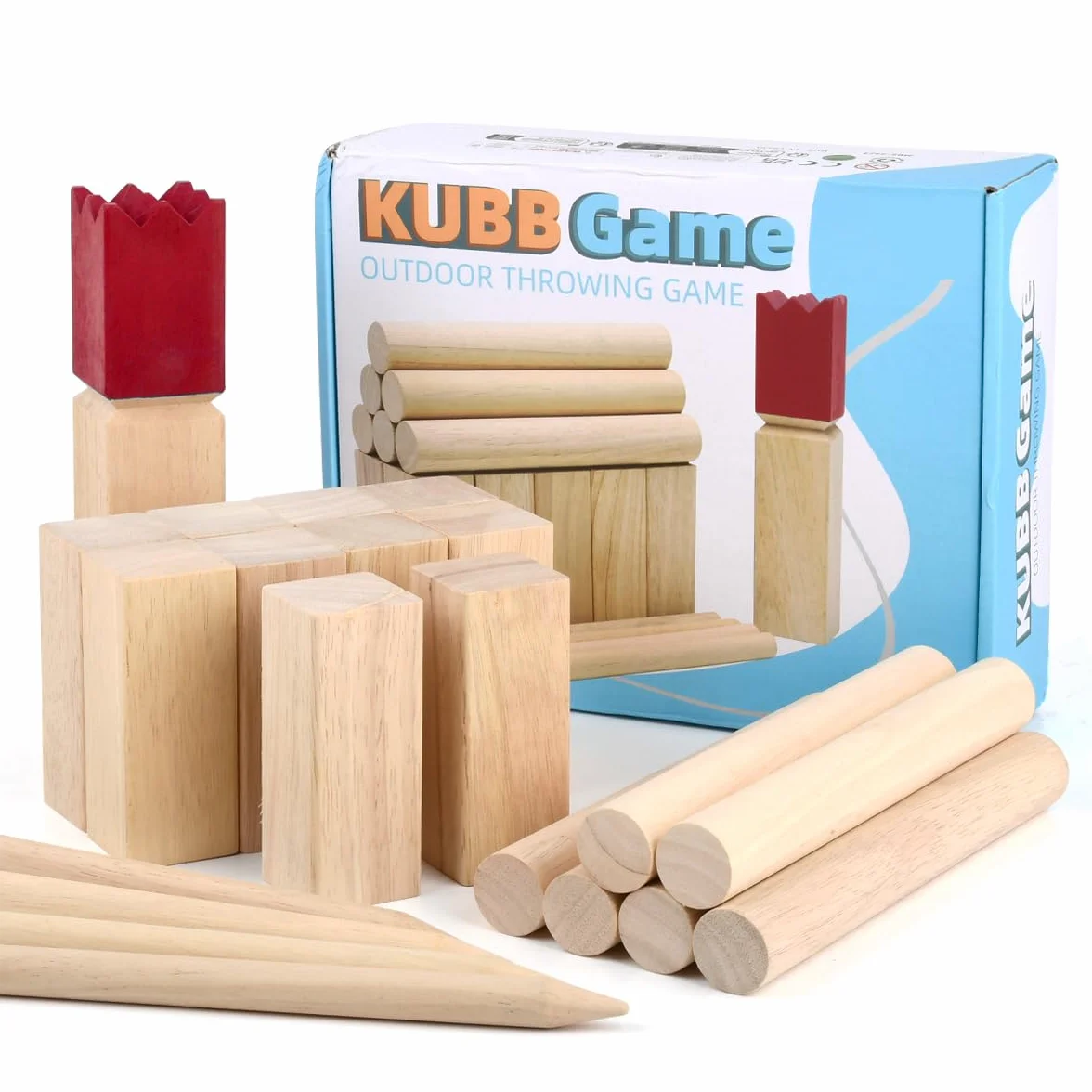 Kubb drewniana gra - 22 szt. drewnianych zabawek na zewnątrz i torba - gry do rzucania na zewnątrz - Kubb Viking Game, dla 2-12 graczy (dorosłych i dzieci) - do ogrodu, trawnika i na kemping
