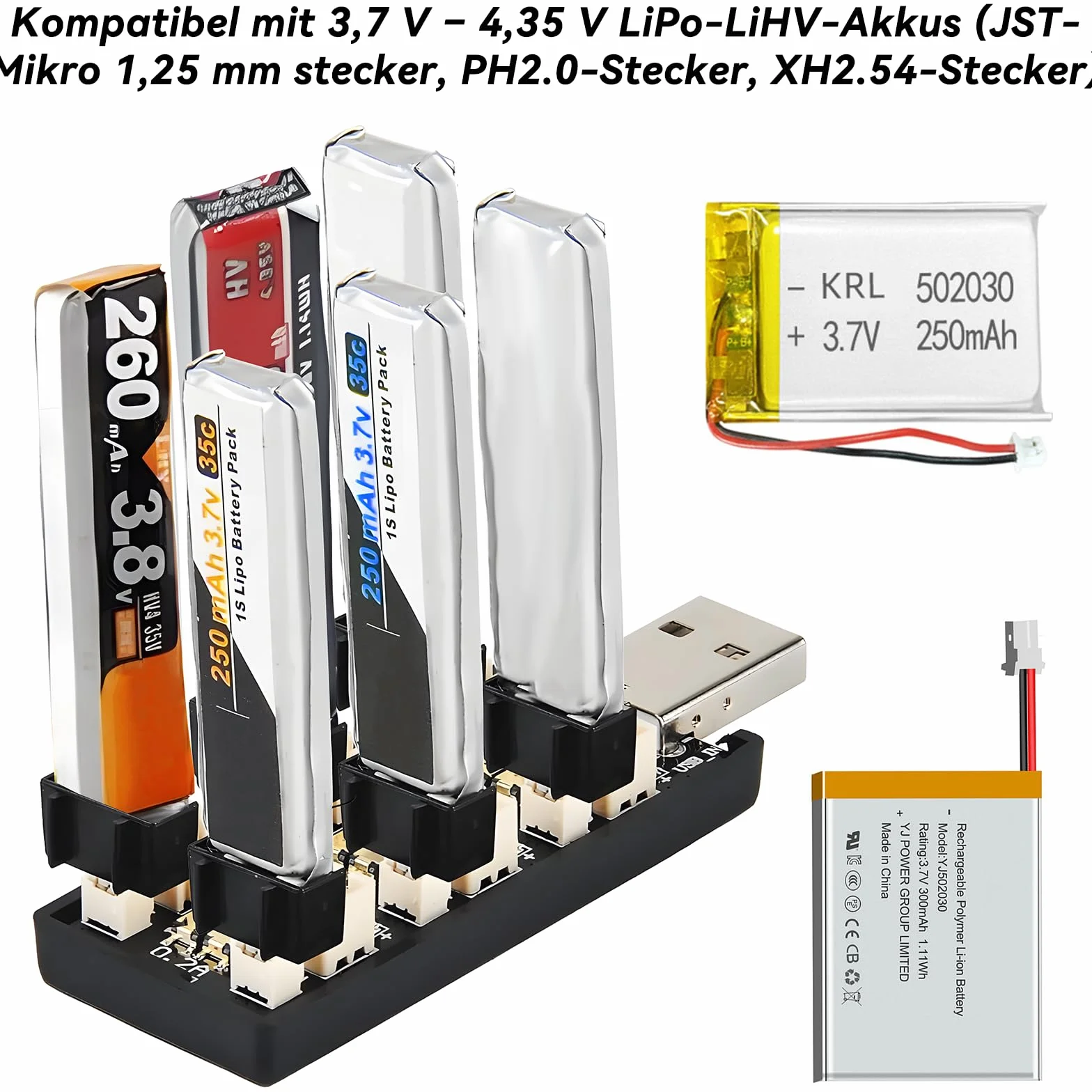 1S Lipo Akumulator LiHV Ładowarka - 3.7V/4.2V Ładowarka do Akumulatorów Lipo z USB 6 Kanałów i Mikro JST 1.25 JST-PH 2.0mm Złącze dla Tiny Whoop Blade Inductrix FPV E013 E010 JJRC H67 H36