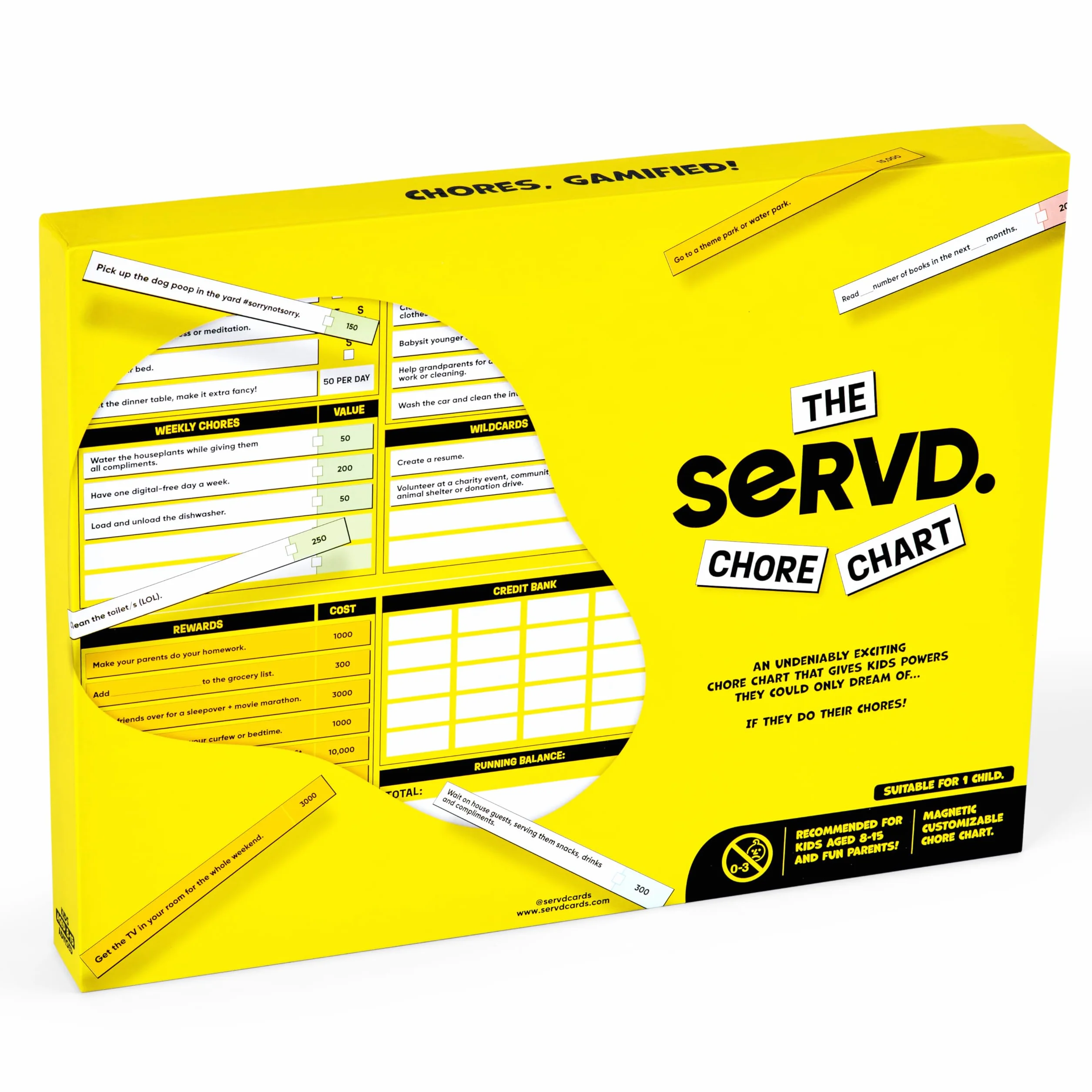 SERVD Chore Chart - Chores, Gamified. Magnetyczny, regulowany wykres zadań dla 1 gracza, wiek 6-12 lat