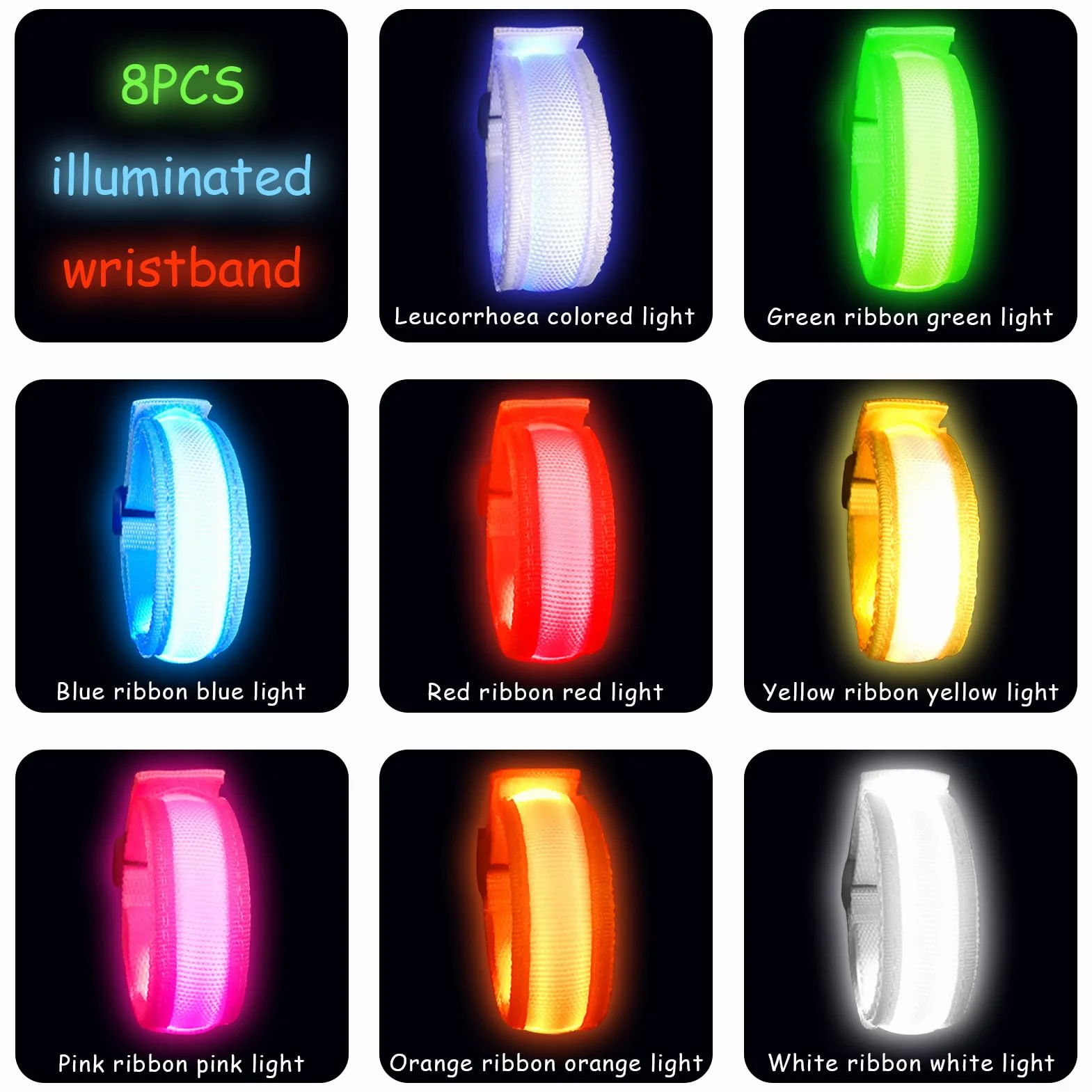Świecące bransoletki dla dzieci, 8 sztuk migających bransoletek LED, ciemne akcesoria imprezowe, świecąca zabawka LED, bransoletki świecące w ciemnej imprezie, upominek na urodziny dziecka
