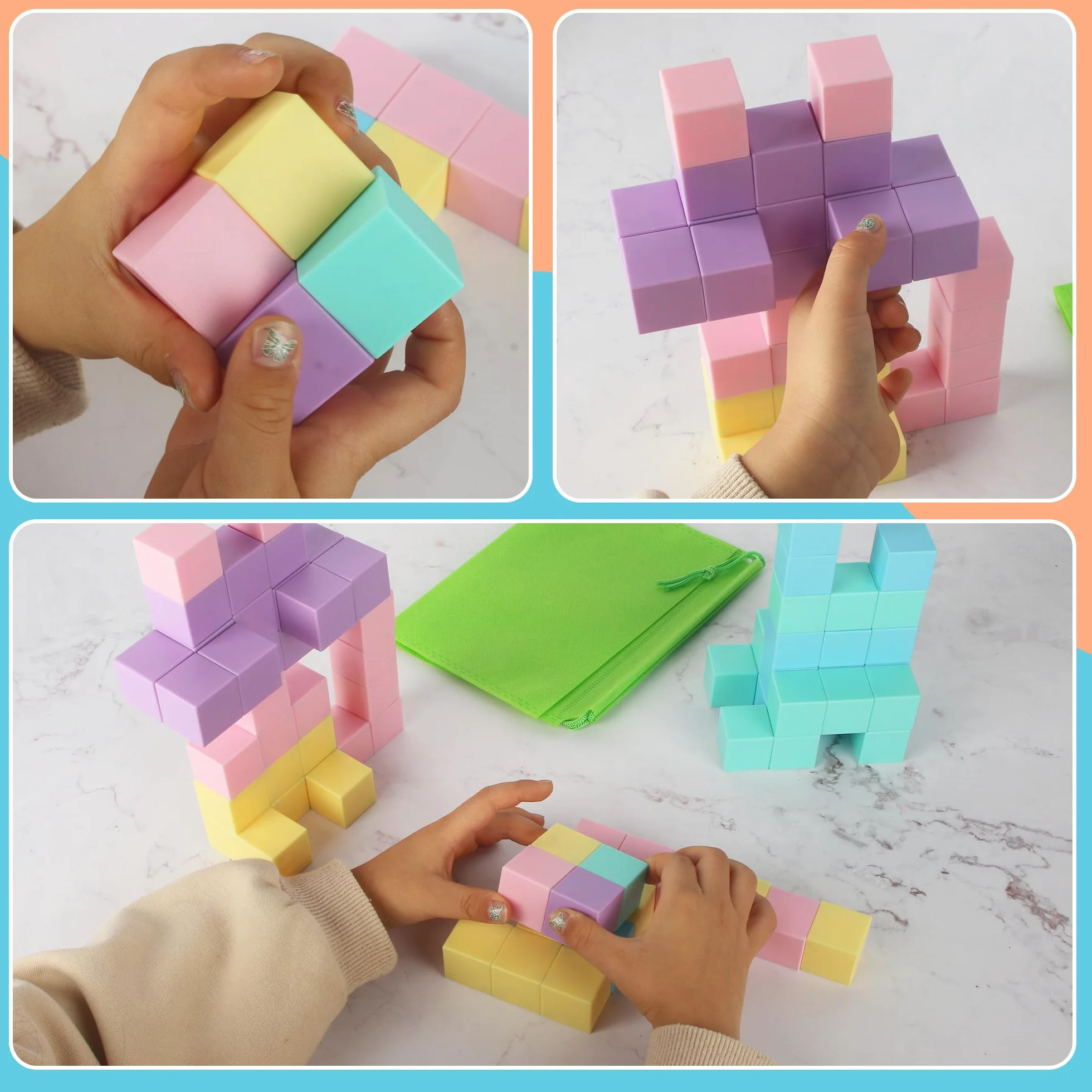 80 Sztuk Magnetycznych Klocków dla Dzieci, Zestaw Magnetycznych Klocków Konstrukcyjnych od 3+ Lat, Edukacyjne Klocki Magnetyczne dla Chłopców i Dziewczynek, Kreatywna Zabawa i Prezent