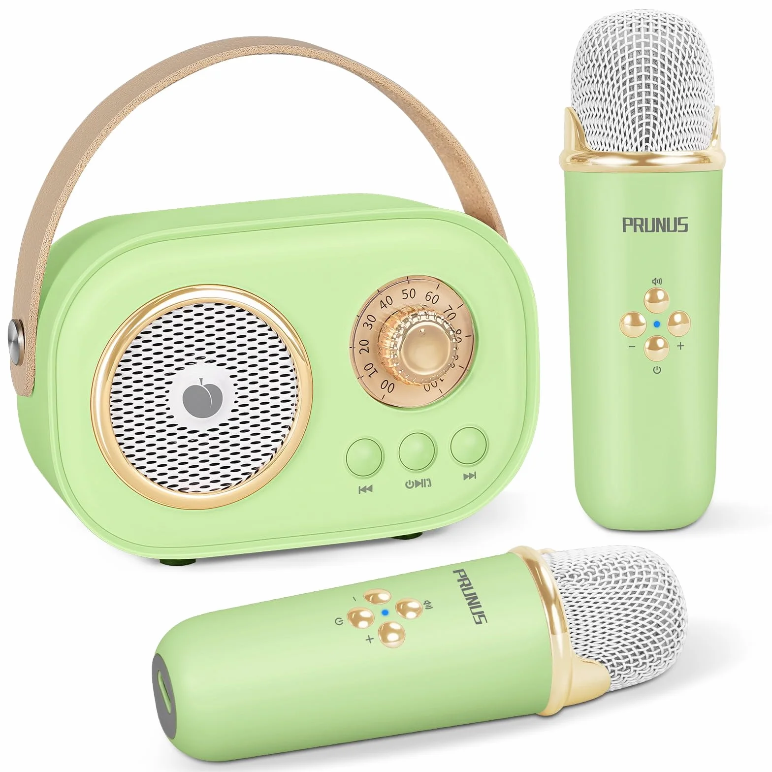 PRUNUS Maszyna do karaoke z zestawem mini mikrofonu, przenośny głośnik Bluetooth, bezprzewodowy mikrofon, wzmocniony bas
