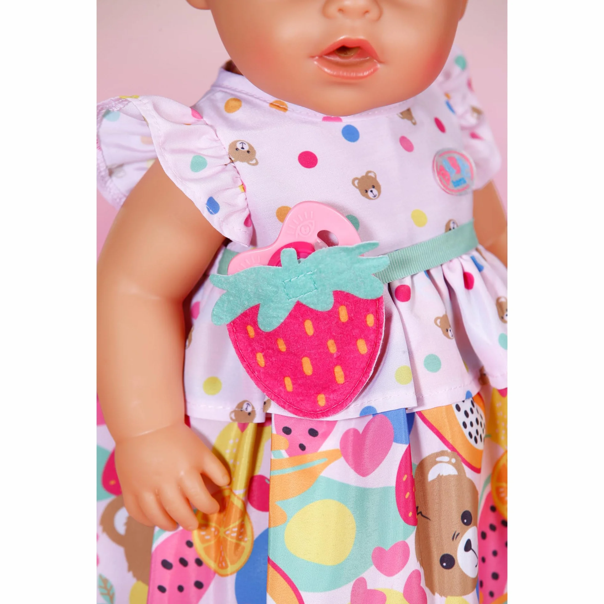 BABY born Sukienka owocowa, uroczy strój z paskiem z klamrą truskawkową dla lalek 43 cm, 838303 Zapf Creation