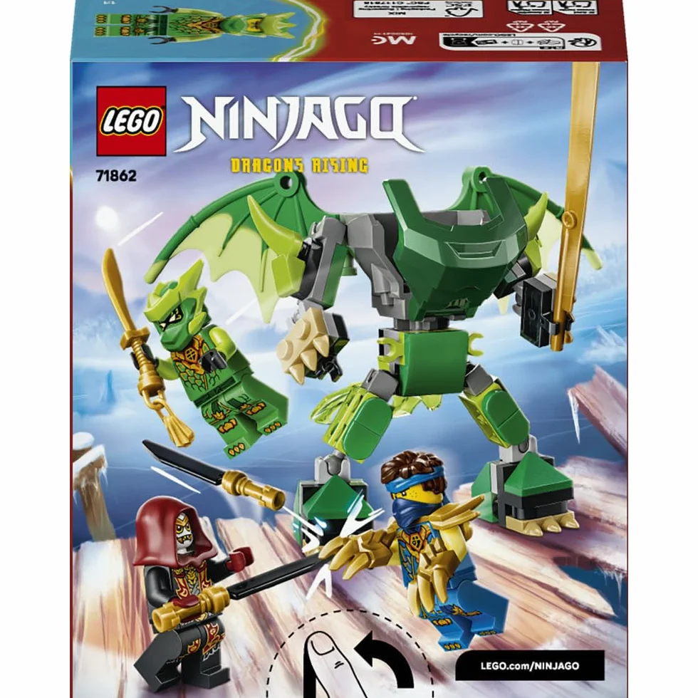 LEGO NINJAGO Smoczy mech Lloyda — zestaw bitewny, zabawka konstrukcyjna, klocki dla chłopca lub dziewczynki, ruchoma figurka mecha i trzy minifigurki ninja, prezent dla dziecka od 6 lat 71862