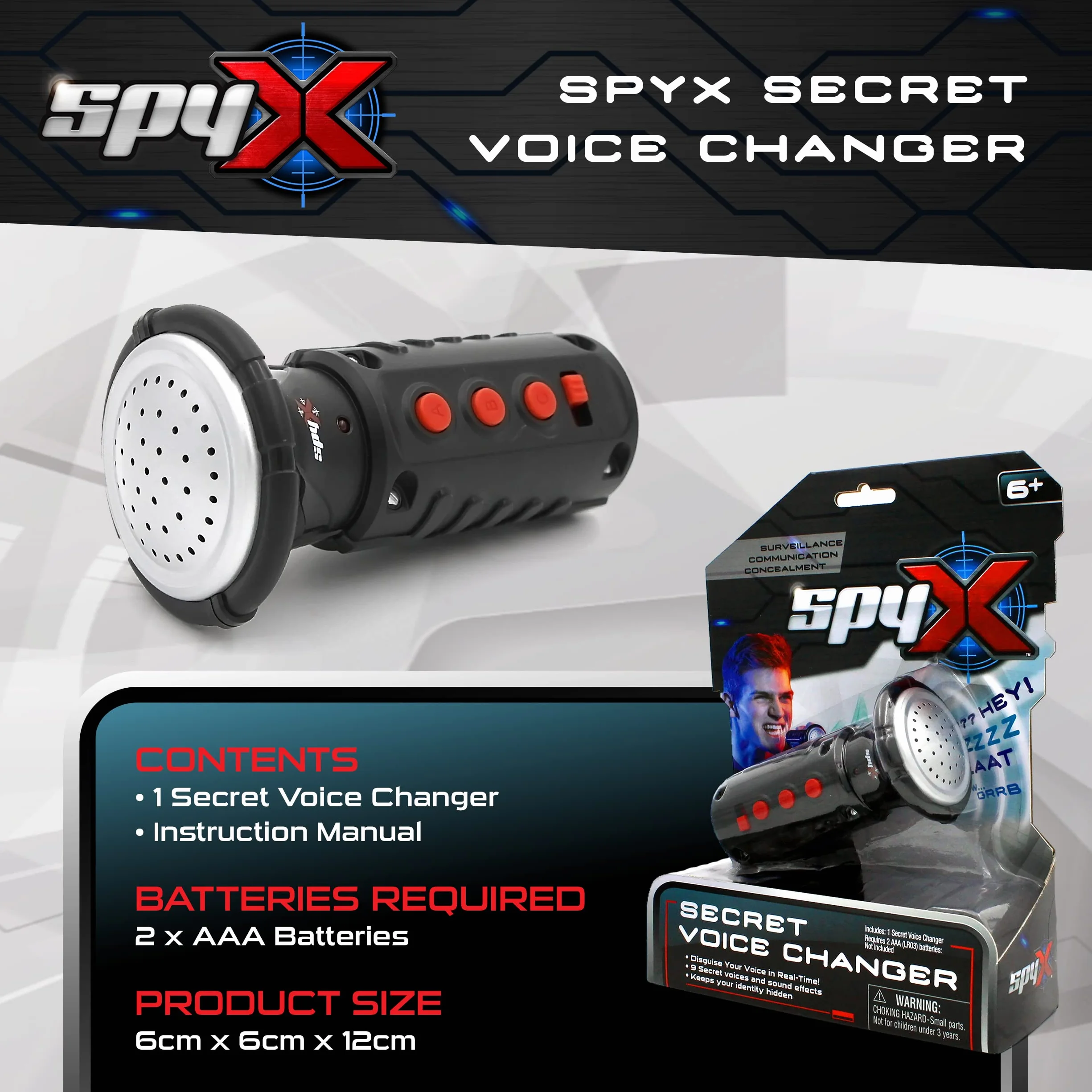 SpyX 10537 Tajny zmieniacz głosu dla dzieci - Przebranie i ukrywanie swojej tożsamości dla zabawnych misji szpiegowskich - Zawiera tajny zmieniacz głosu z 9 trybami zniekształceń, ponad 6 lat