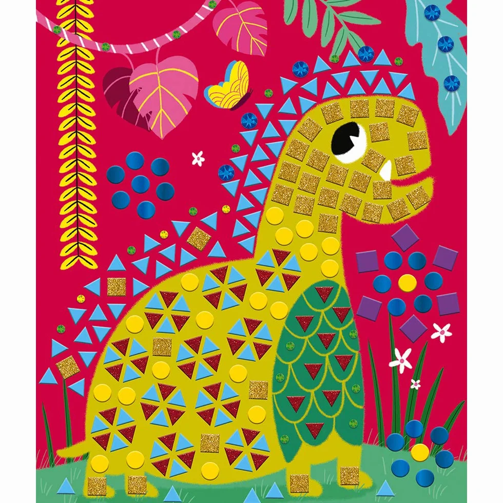 Janod - From 4 years old - Creative Kit - Dinosaur Mosaics - Calm Workshops - Creative Leisure - Dexterity and Concentration - J07903