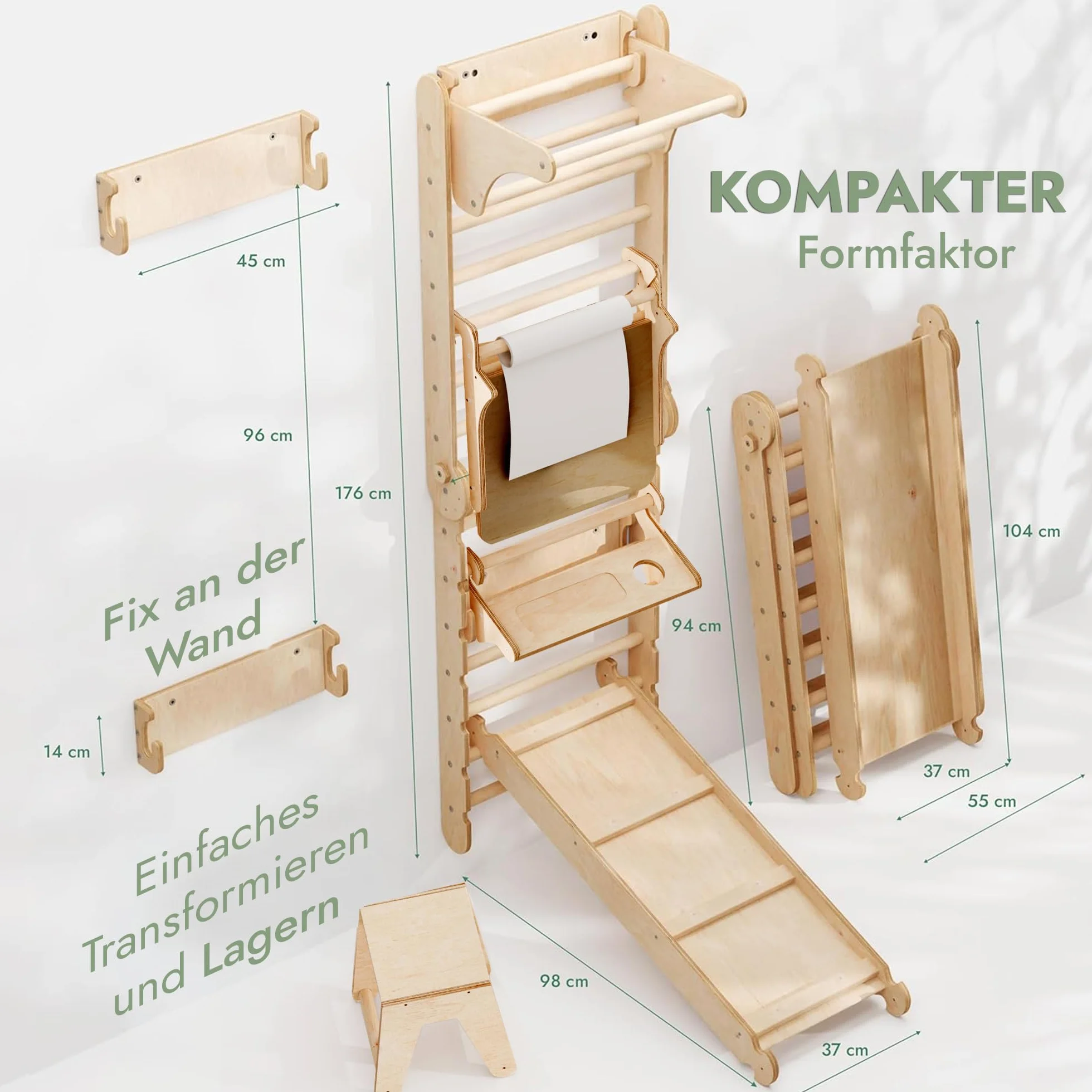 Goodevas Swedish Ladder Indoor Kids Gym: Zestaw do wspinaczki Montessori Play Gym przeznaczony do zastosowania w pomieszczeniu - drewniane zabawki do wspinaczki dla maluchów w wieku 1-7 lat